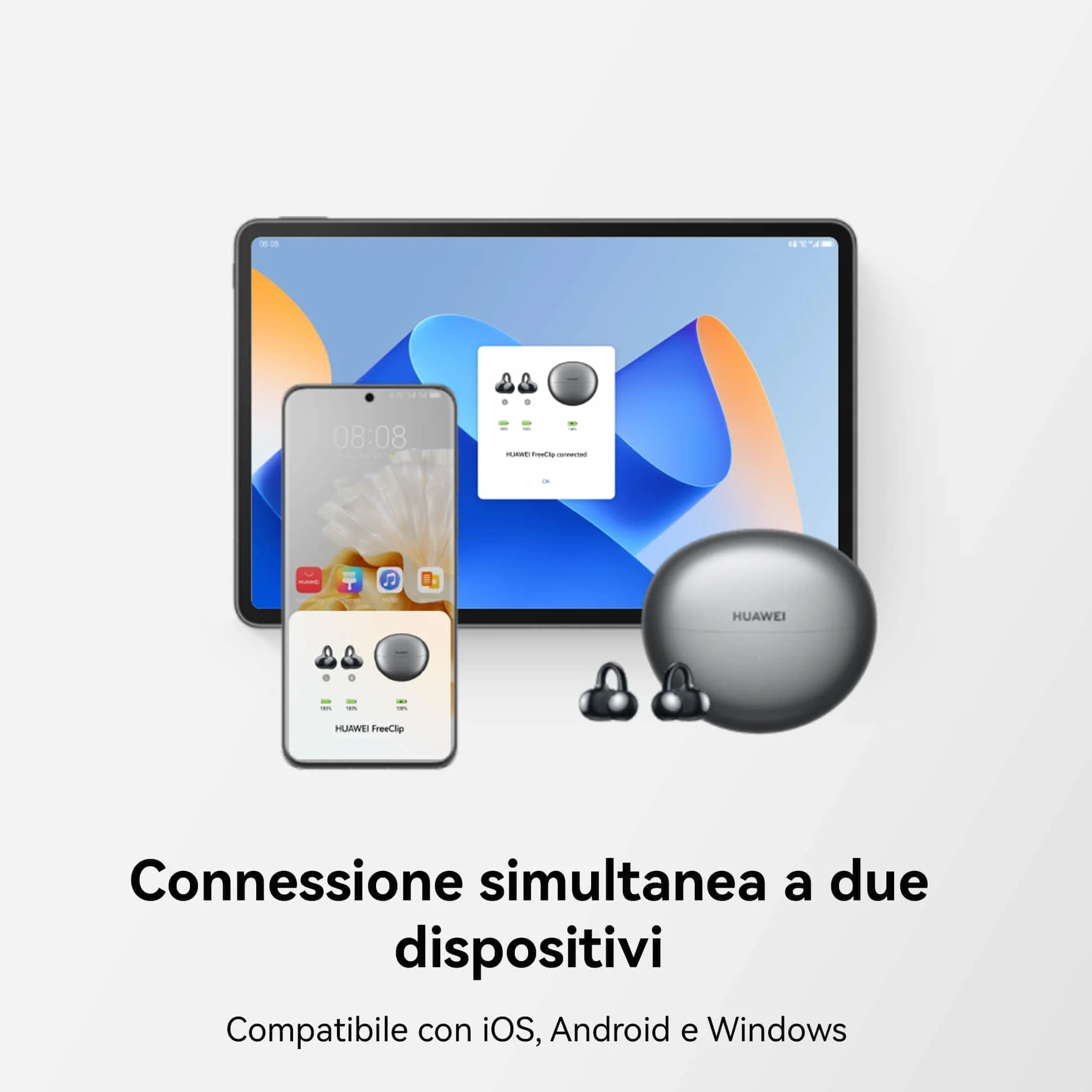 HUAWEI FreeClip, Design innovativo con clip per un comfort senza pari, Ascolta con open-ear, Cancellazione del rumore AI per chiamate, Batteria lunga durata, Android & iOS, Italia, Purple