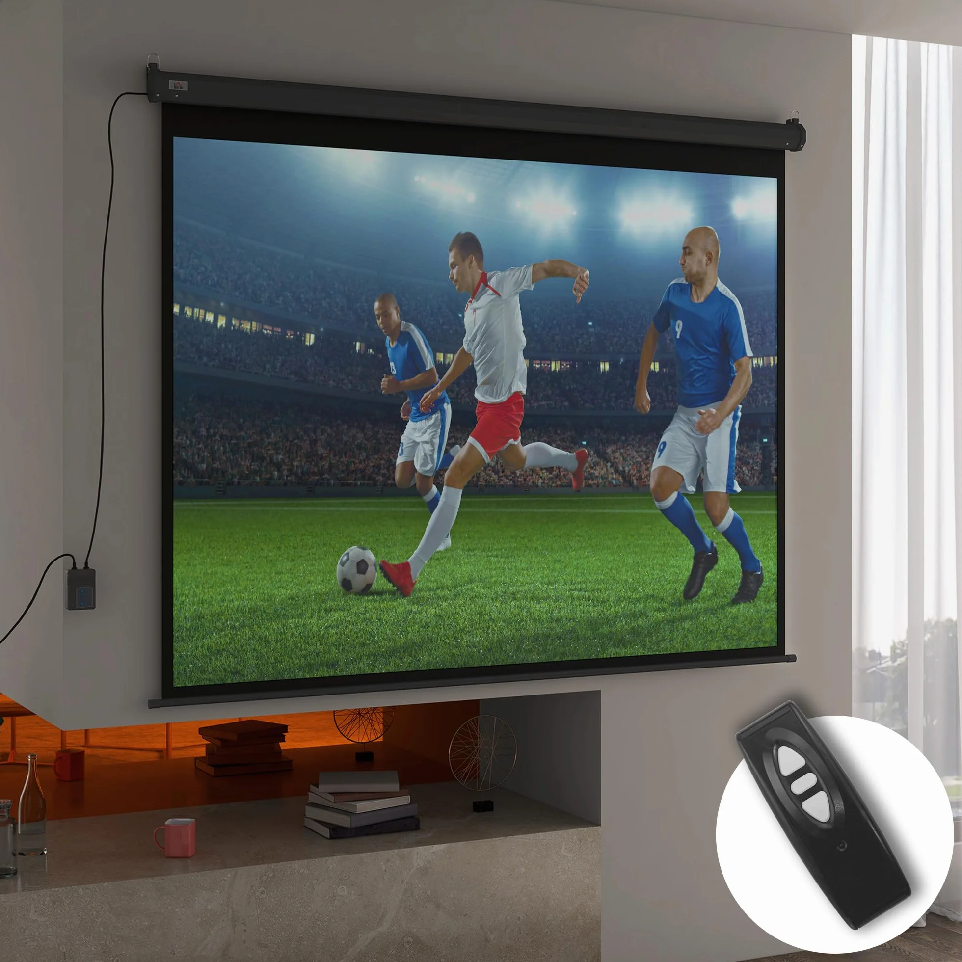 HOMCOM Telo Proiettore Motorizzato da 100 Pollici 4K HD Formato 4:3, Schermo Proiettore Motorizzato Elettrico Antirughe con Telecomando, Telo Videoproiettore per Casa, Cinema, Ufficio, Home, Nero