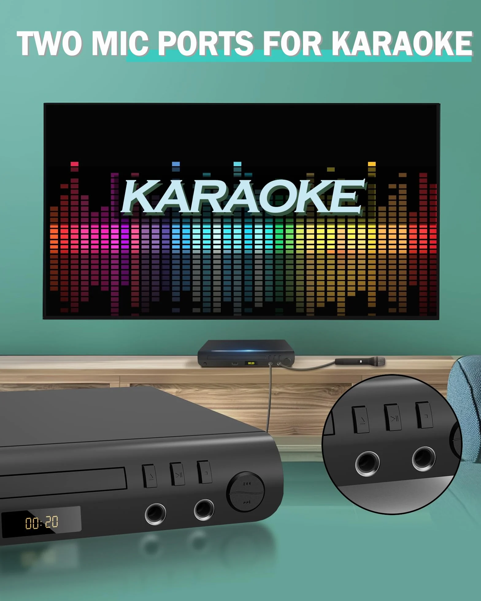 Lettore DVD HDMI per TV, lettori DVD per tutte le regioni con porte karaoke e ingresso USB, compatibilità PAL/NTSC, lettore CD domestico con cavi HDMI e RCA/AV