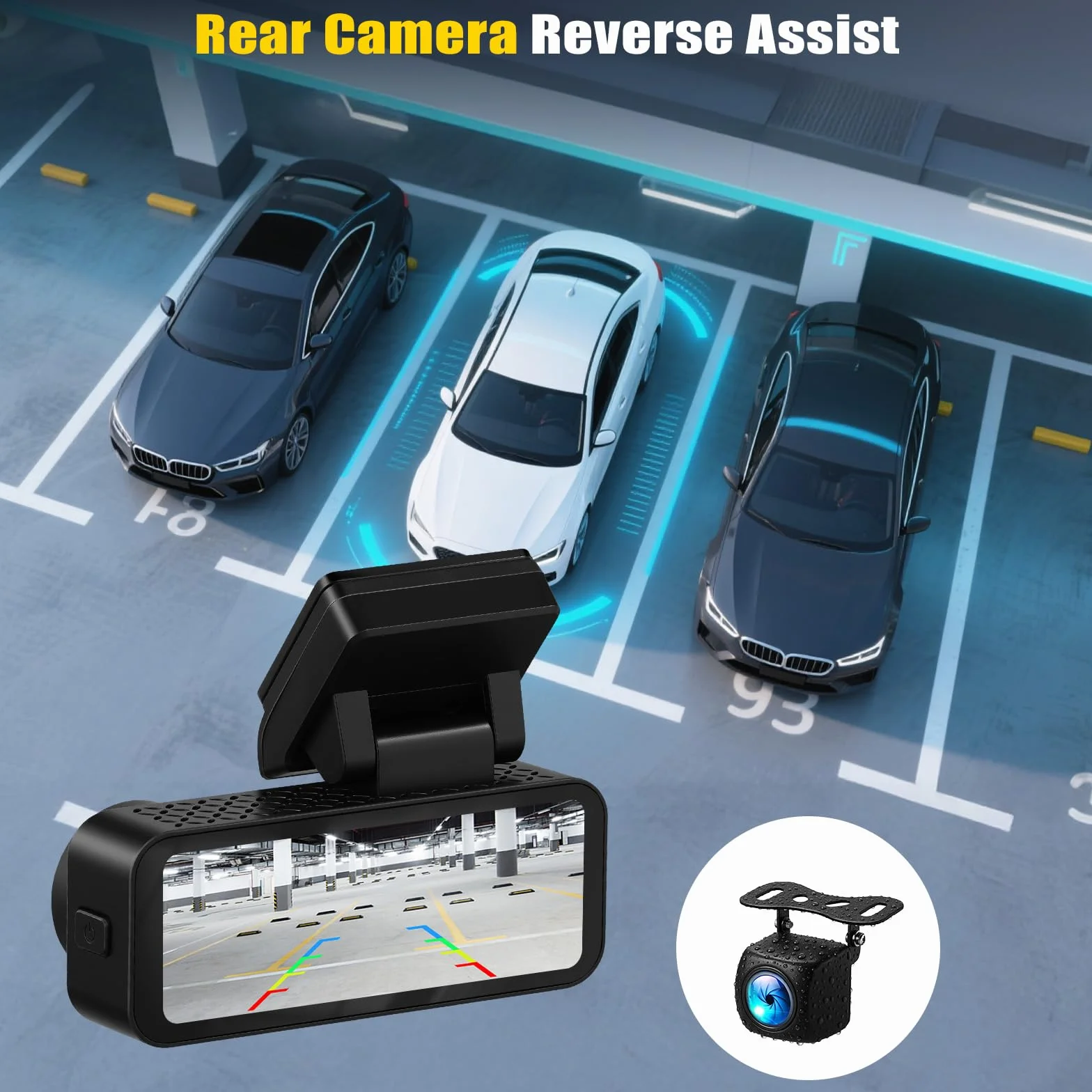 Dashcam 4K Anteriore e posteriore per auto, videocamera per auto 4K+2K FHD, videocamera per auto con GPS, ADAS, APP, Grandangolo 150°, visione notturna, sensore G, registrazione in loop