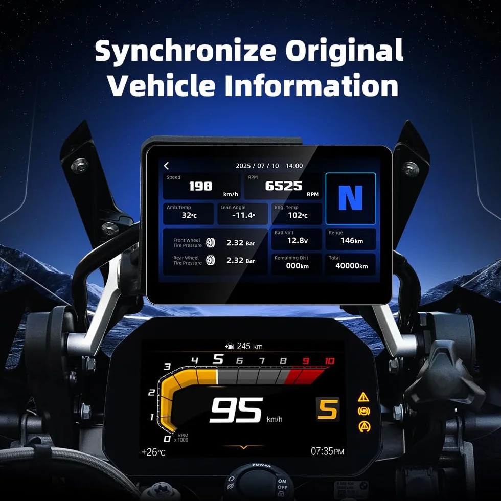 Display da Moto da 6,2" per BMW R1200GS R1250GS F800 F900 S1000XR, Wireless CarPlay & Android Auto, WonderWheel Compatibile e Lettore di Dati del Veicolo, IP67