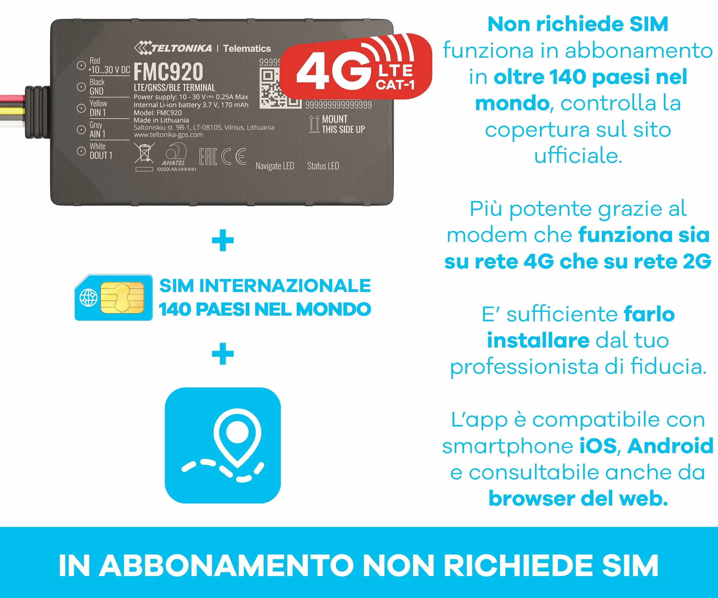 MOOX Track 4G Localizzatore Gps per Auto, Moto, Camion, Barca - App Facile da Usare, Posizione in Tempo Reale, Allarmi e avvisi - Sim e Traffico Incluso per 12 Mesi - Sempre Connesso - Blocco motore