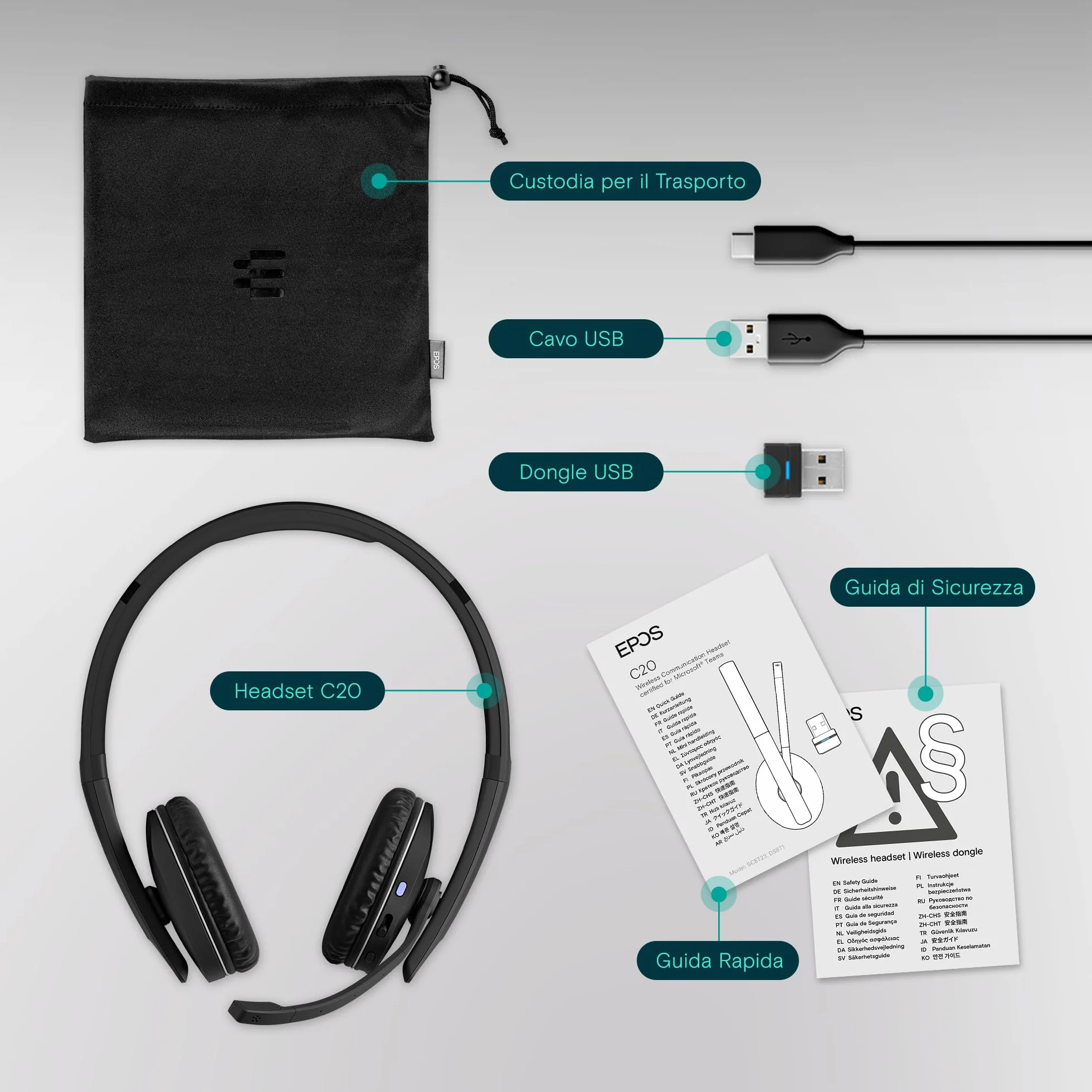 EPOS I SENNHEISER C20 Cuffie con microfono | Cuffie Bluetooth con autonomia fino a 27 ore e tecnologia EPOS BrainAdapt™