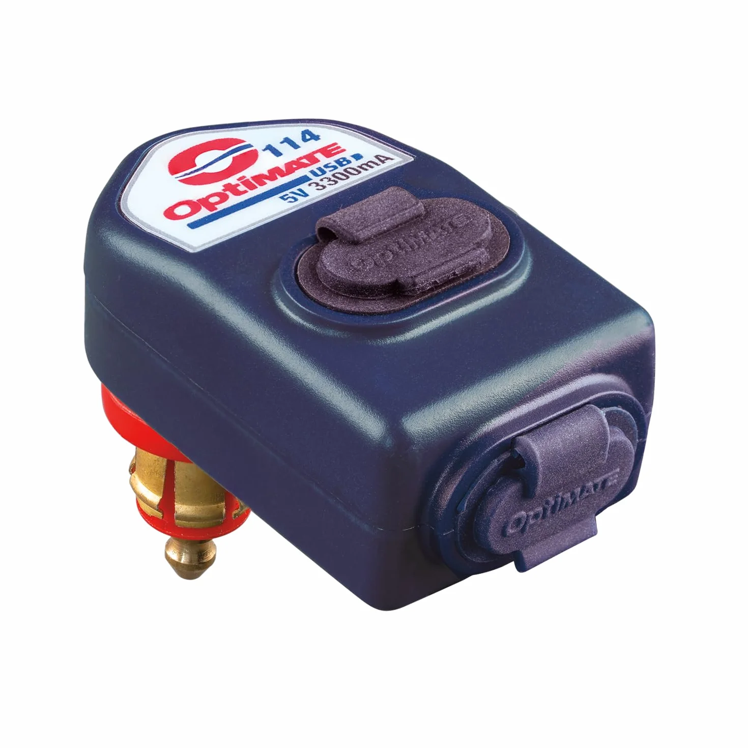 Optimate O-114 Caricatore, 3300 mA, doppia uscita, resistente alle intemperie, USB-A e C, con spina per bici