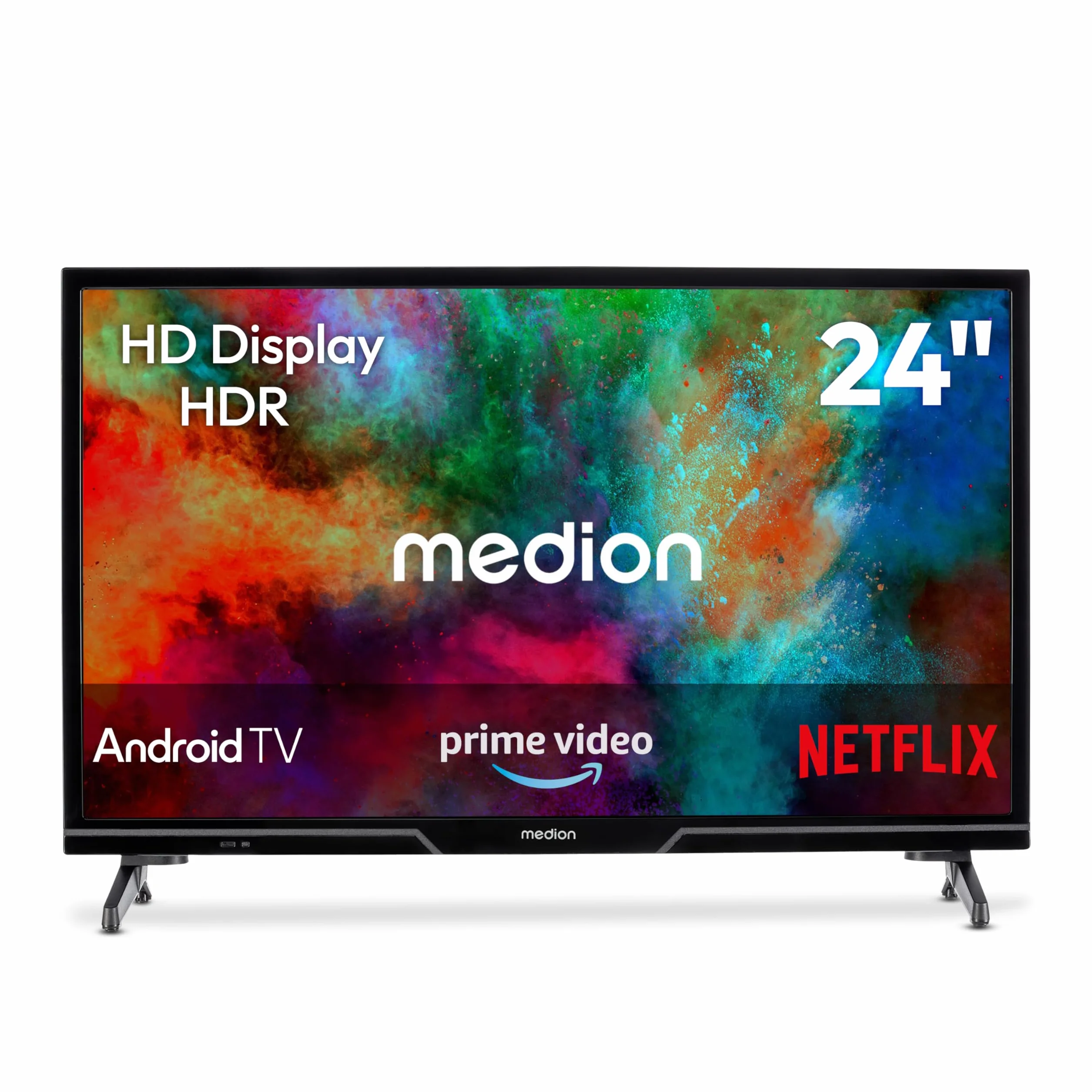 MEDION TV 24 pollici (59,8 cm) HD Smart TV (Android TV, DVB-T2 HD, DVB-C, DVB-S2, HEVC, HDR, Prime Video, PVR, Bluetooth, MD 824100)