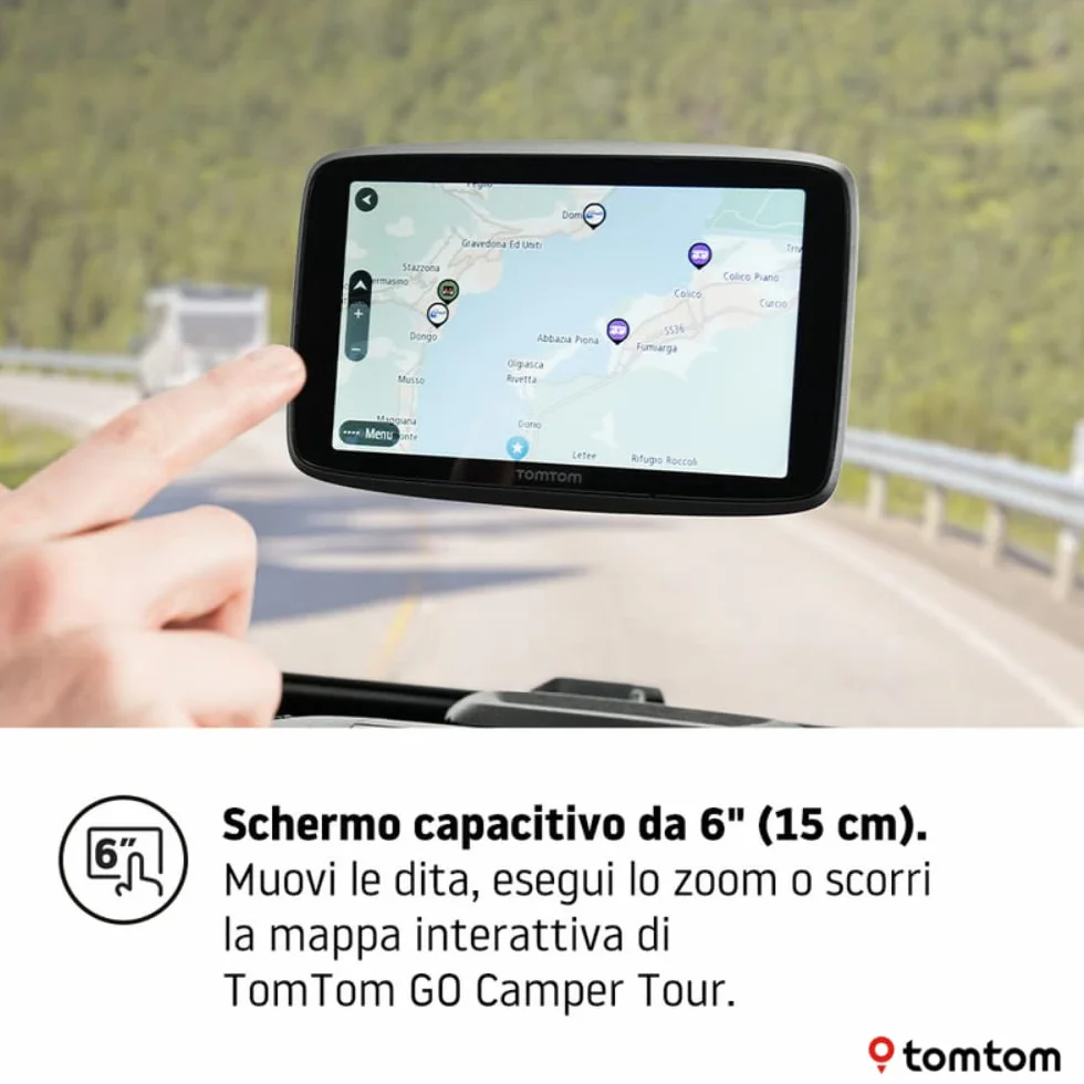 TomTom Navigatore satellitare per camper e roulotte GO Camper Tour (schermo da 6", PDI dedicati per camper e roulotte, aggiornamenti Wi-Fi, TomTom Traffic, avvisi autovelox e mappe dell'Europa)