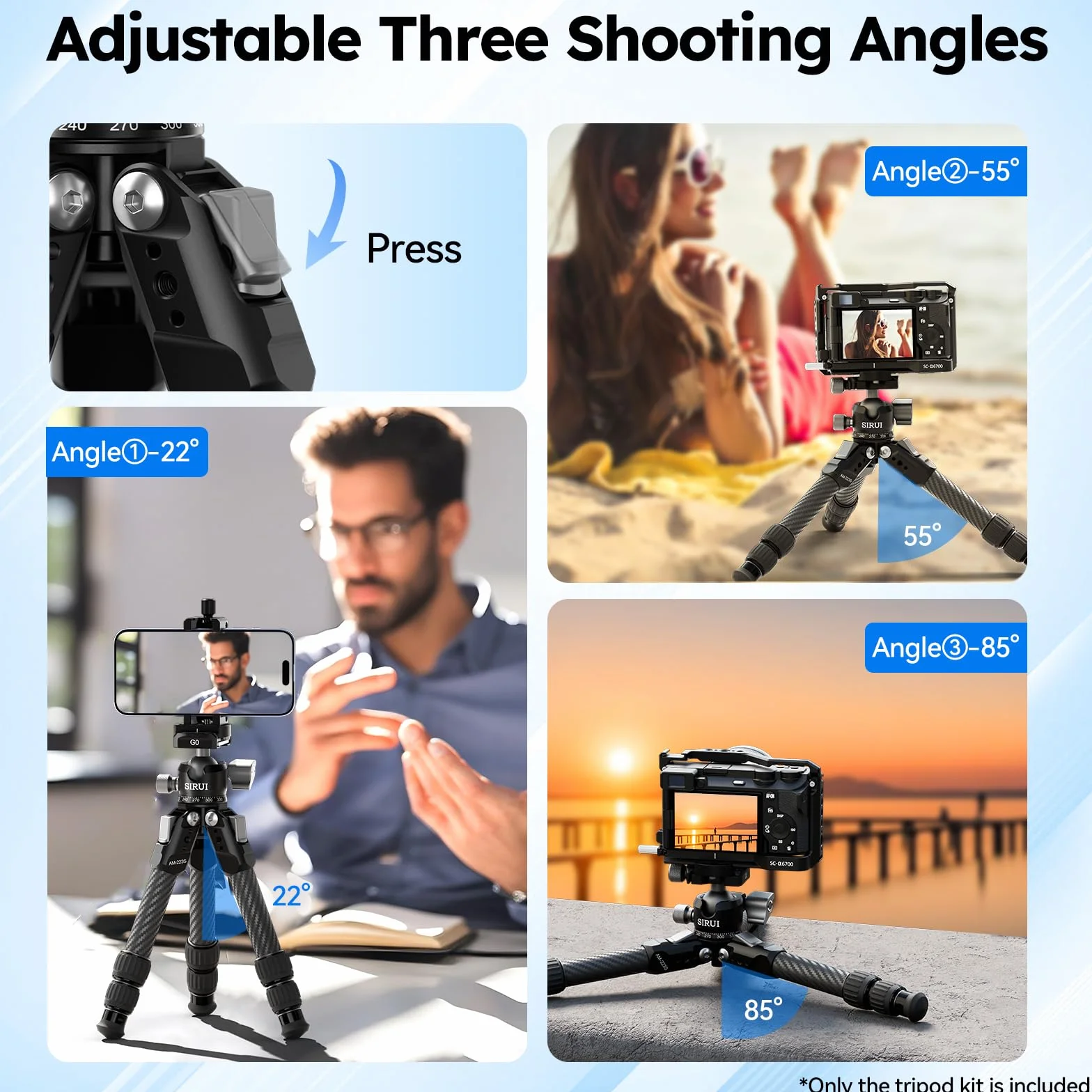 SIRUI AM-223S+G0 Mini treppiede per fotocamera in fibra di carbonio - ultraleggero 0,8 kg, altezza massima 42,4 cm, treppiede da tavolo con testa a sfera panoramica a 360°, supporto resistente fino a