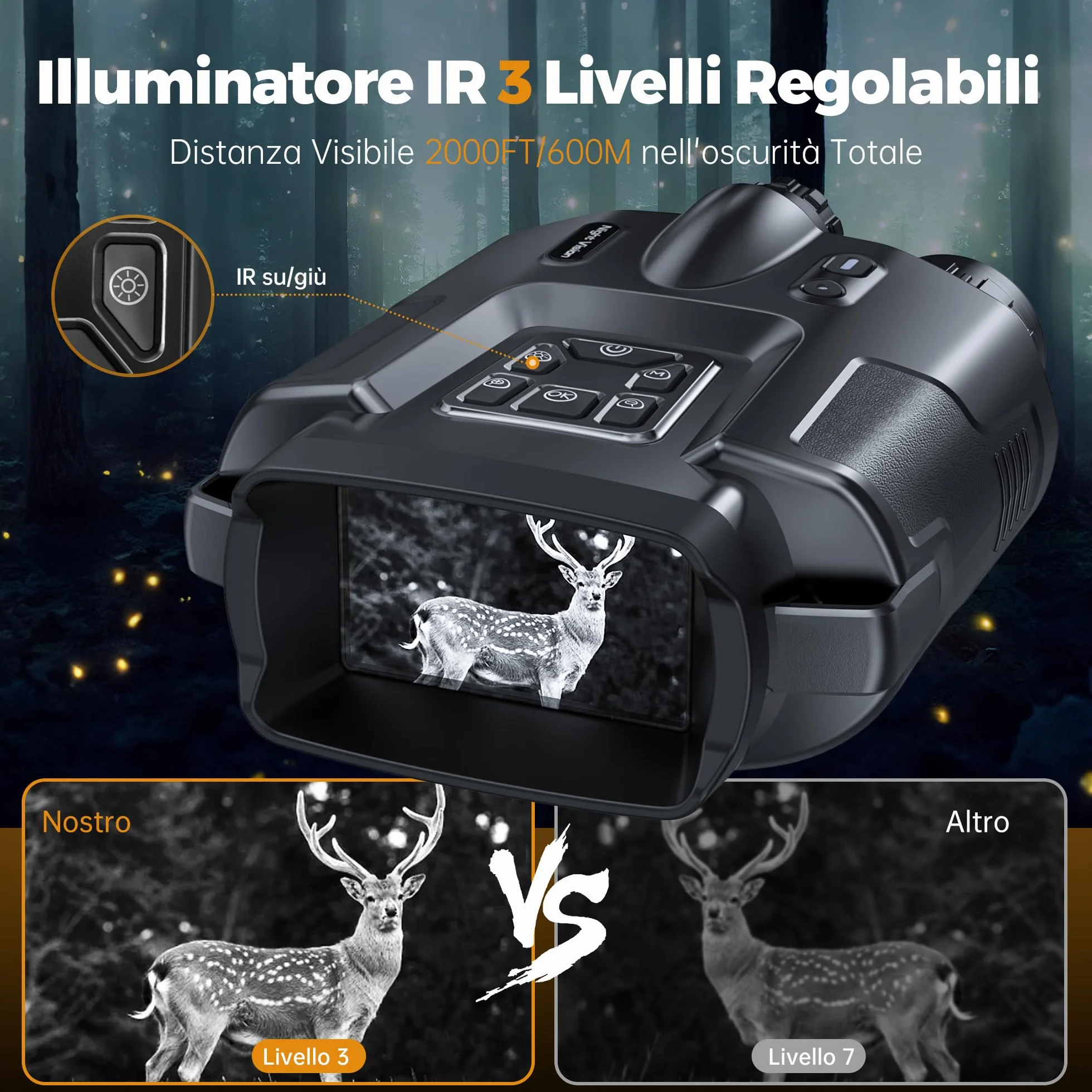 tkwser - Dispositivo per la visione notturna, 4 K, 8 X, digitale, visione notturna a infrarossi, 5000 mAh, distanza visiva, 600 m, schermo TFT UHD da 3”, impermeabilità IP65, per la caccia e il