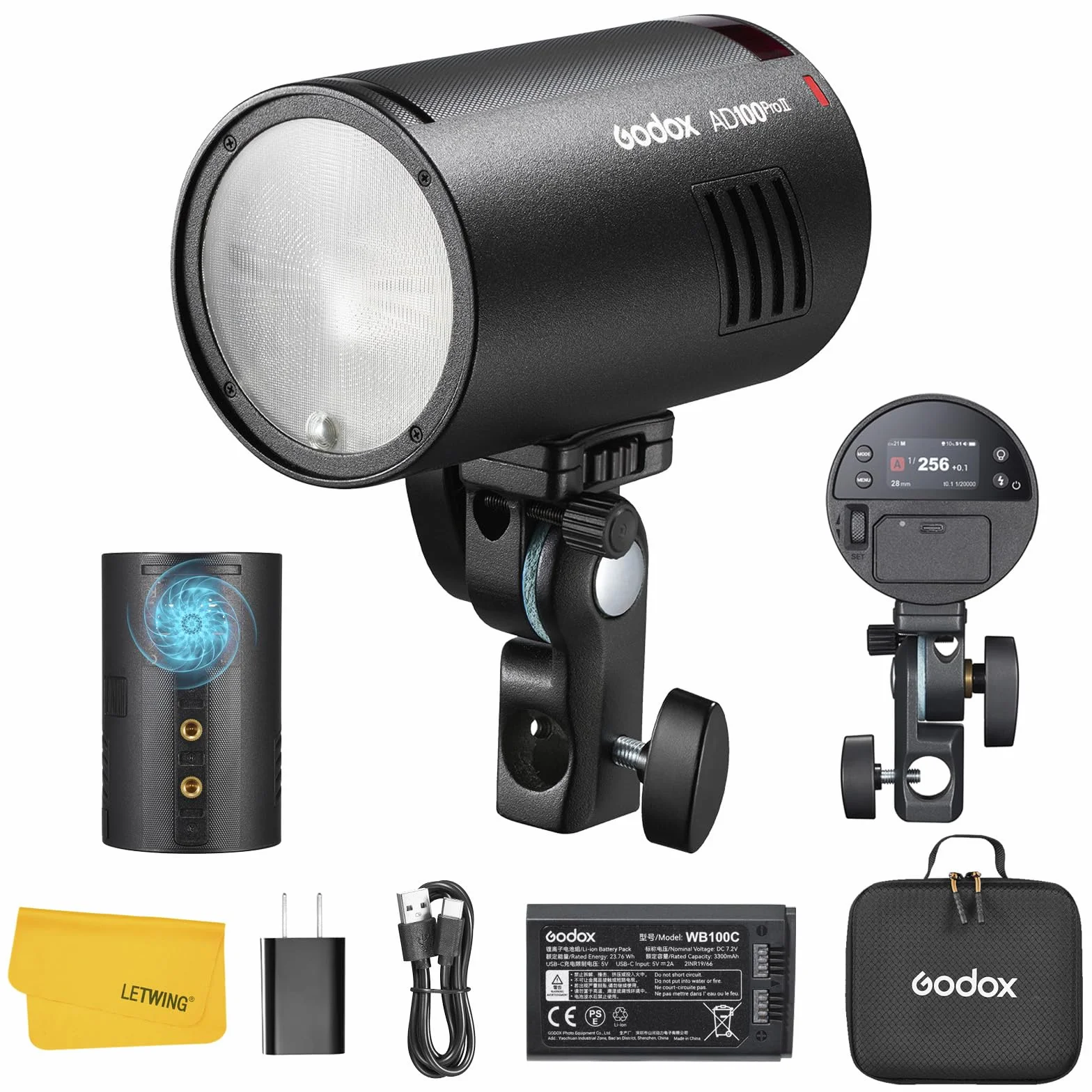GODOX AD100Pro II AD100 Pro II Flash per Esterno, 100Ws TTL HSS 1/8000s Flash Portatile Monoluce, Batteria 2850mAh, Tempo di Ricarica 0.01-1.5s, Sincronizzazione One Tap con Trigger X3