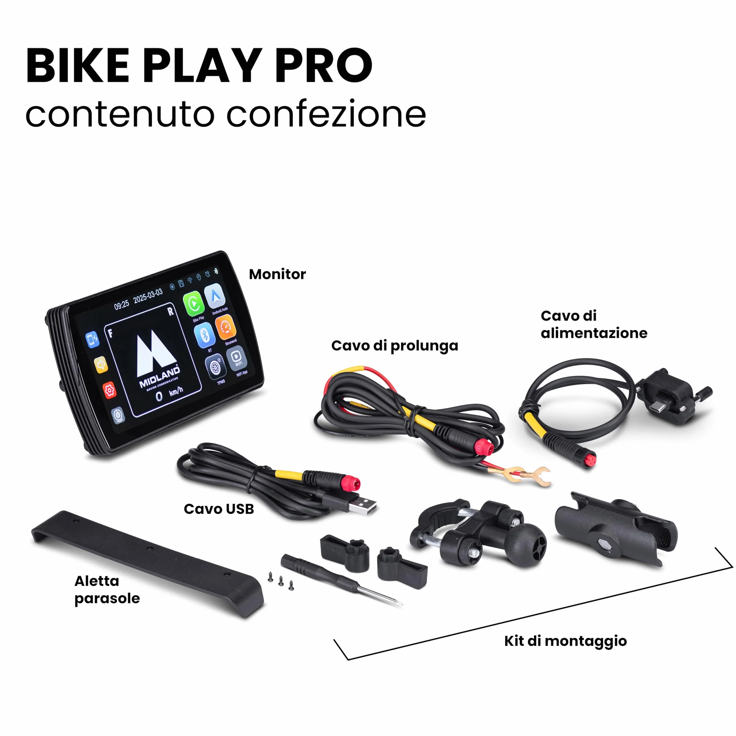 Midland - Bike Play Pro, Accessori Moto con Compatibilità Bluetooth Android Auto - Navigatore Moto con Mirroring, Touchscreen 5.5" Anche con Guanti e Comandi Vocali, Accessorio Retroilluminato