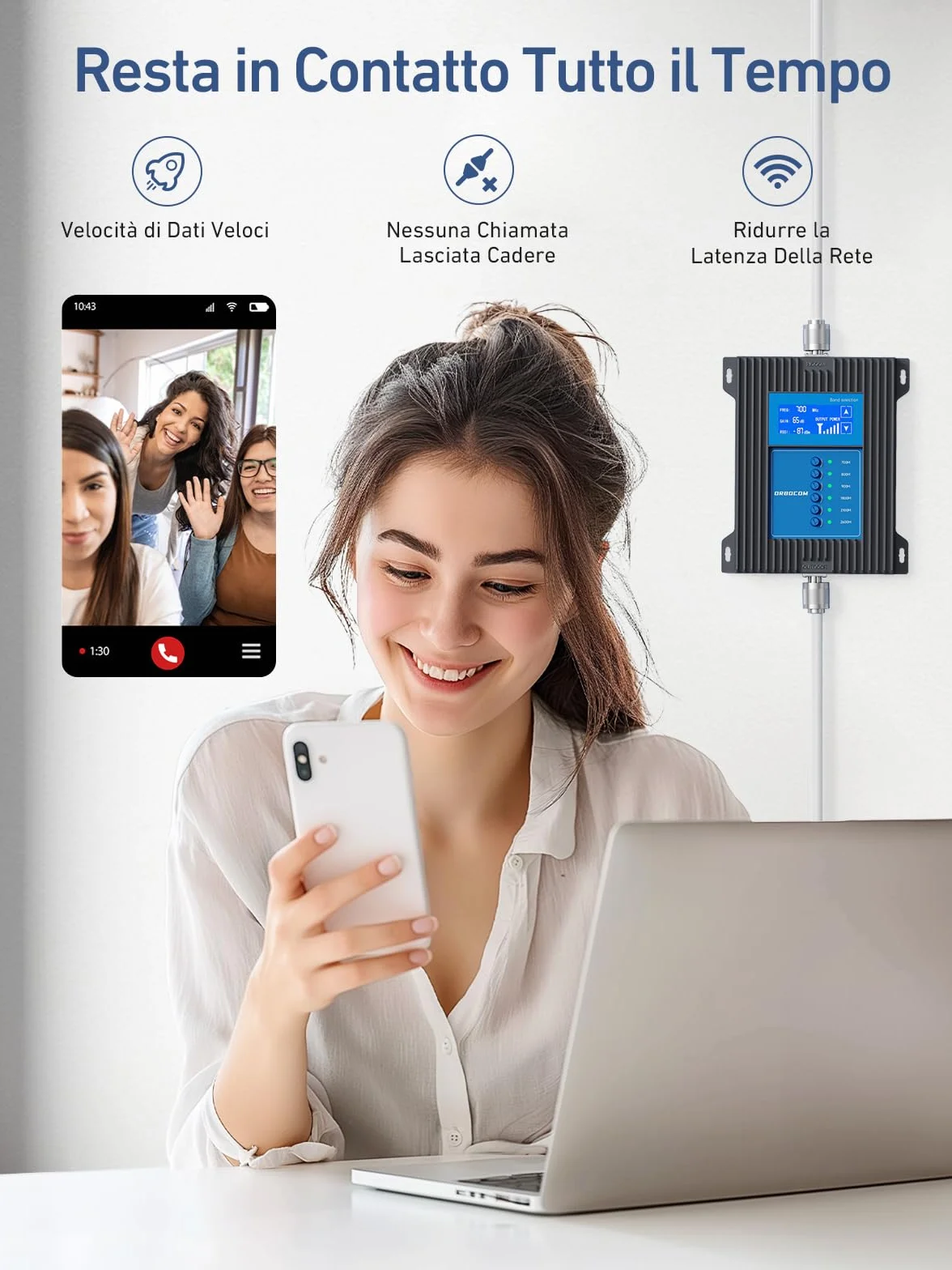 5G 4G LTE Amplificatore Segnale Cellulare Banda 28/20/8/3/1/7 Ripetitore GSM di 70 dB Ripetitore Segnale Cellulare Supporta Tutti Gli Operatori, Con Schermo LCD ad Alta Definizione