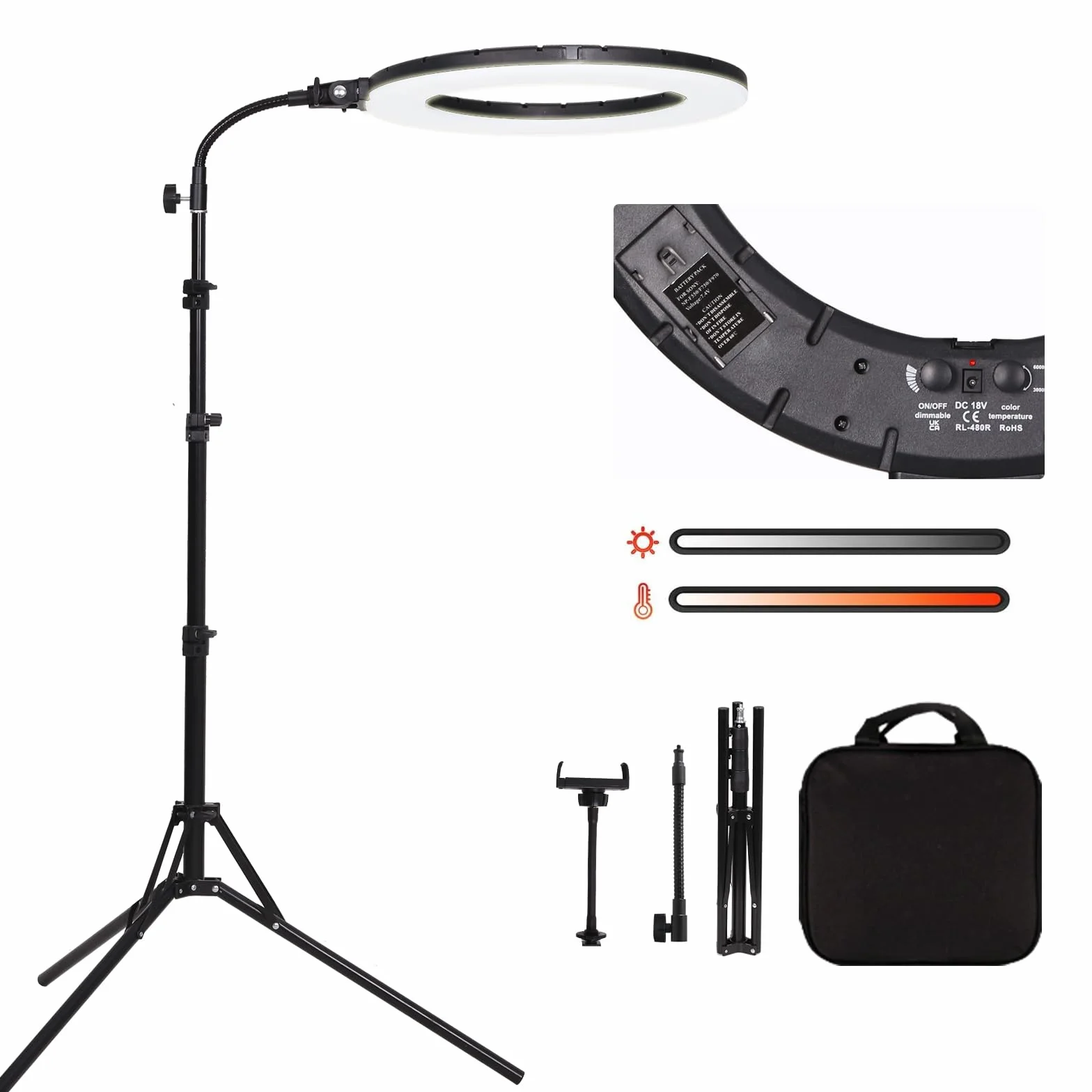 LED Luce Anulare 18" 60W Dimmerabile con Stativo per Fotografia Studio Ritratto Trucco