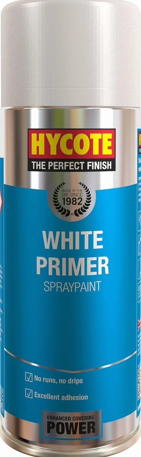 Hycote Primer Spray Bianco 400 ml Fondo per Verniciatura Asciugatura Rapida Alta Copertura Metallo Plastica