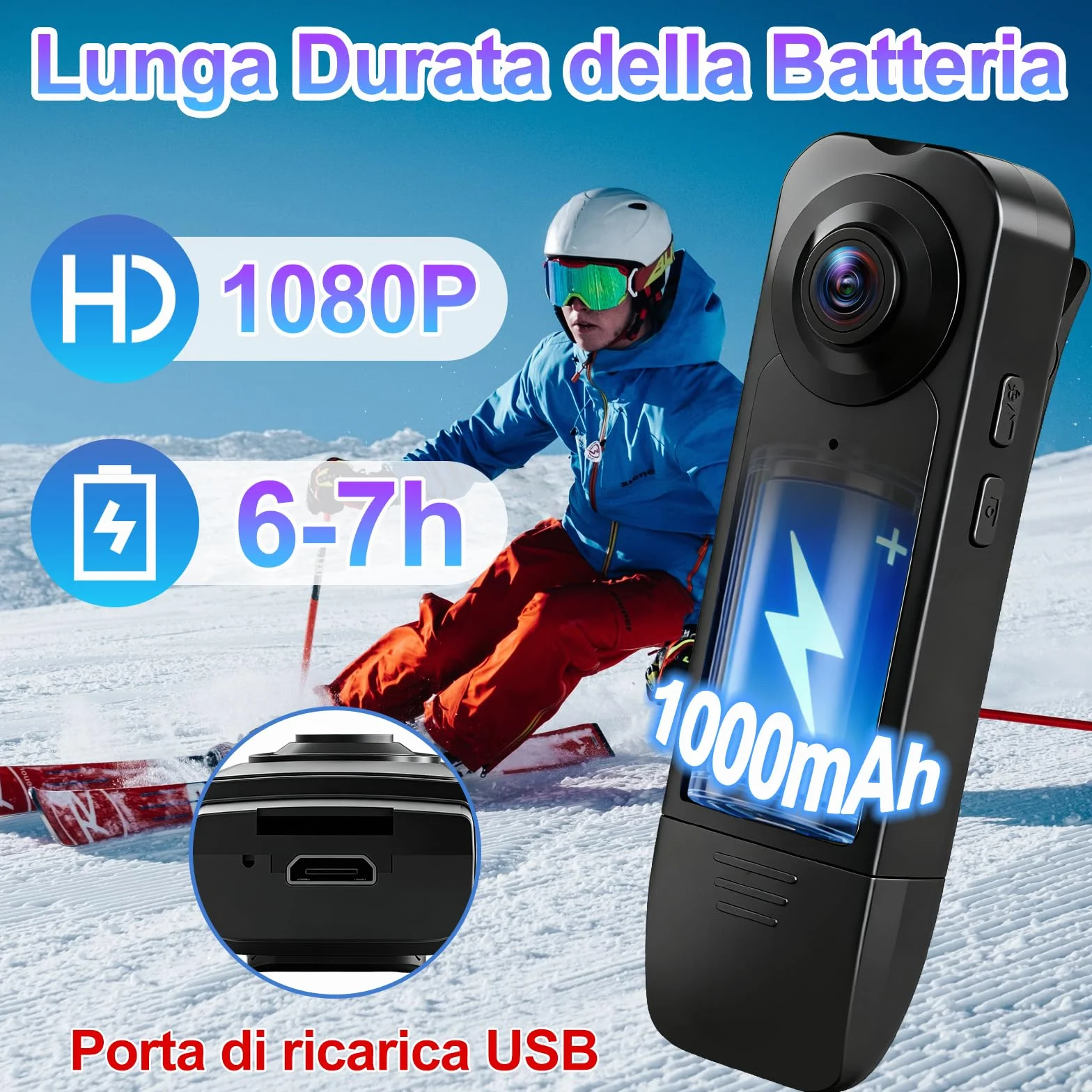 TANGMI Telecamera Spia Portatile, 7 Ore di Utilizzo a Mani Libere Videocamera Invisibile, Visione Notturna & 1080P HD Grandangolo 140° Body Cam Polizia per Registrazione Video e Scatto Foto