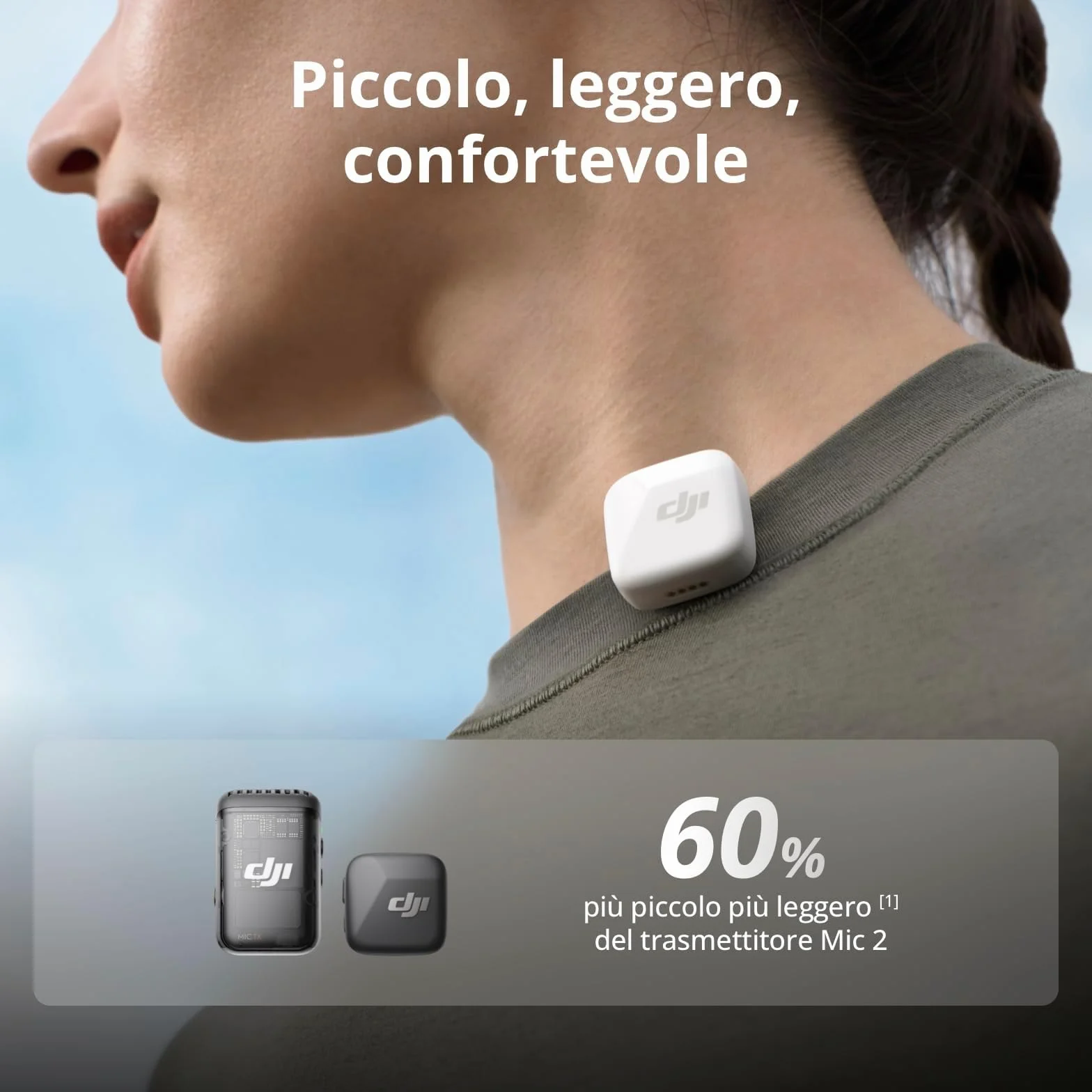DJI Mic Mini 2 TX + 1 RX Wireless Microfono Leggero 48 Ore Cancellazione Rumore per Fotocamere iPhone Android Vlog