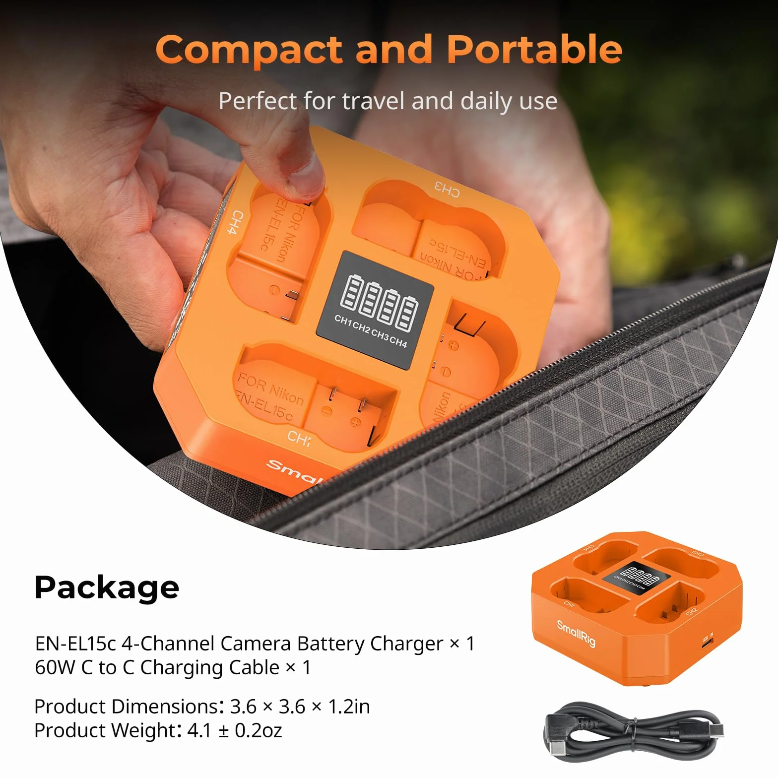 SmallRig EN-EL15c Caricabatteria per fotocamera a 4 canali per Nikon, ricarica rapida 3H PD45W, indicatore LED, compatibile con batterie Nikon ZR Z6III Zf Z8 Z7II Z7 Z6II D850 D810 D780 D750 D500