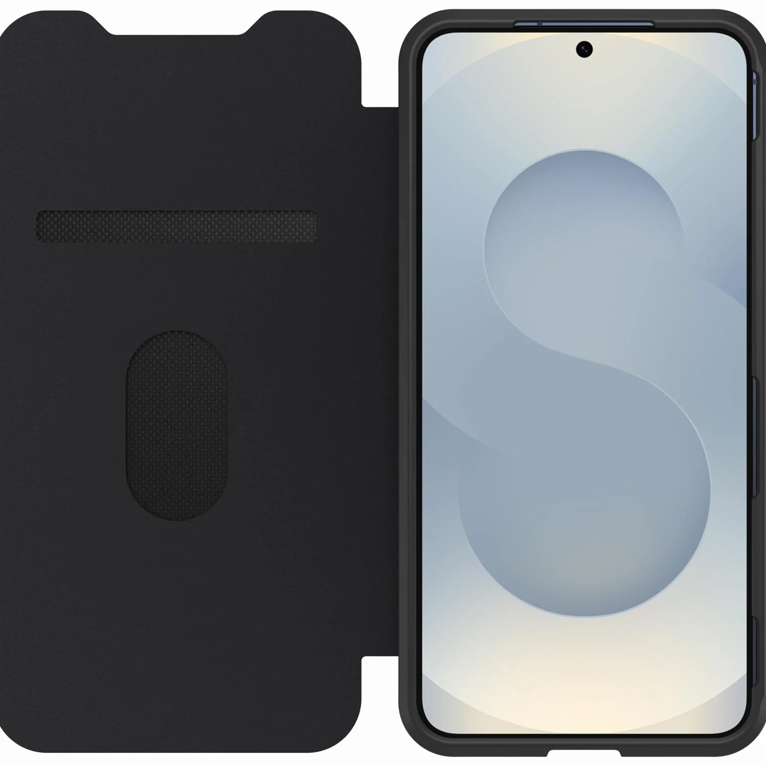 OtterBox Cover React Series Folio per Samsung Galaxy S25, resistente a shock e cadute, slot carte di credito, testata a norme MIL STD 810G, Trasparente/Nero