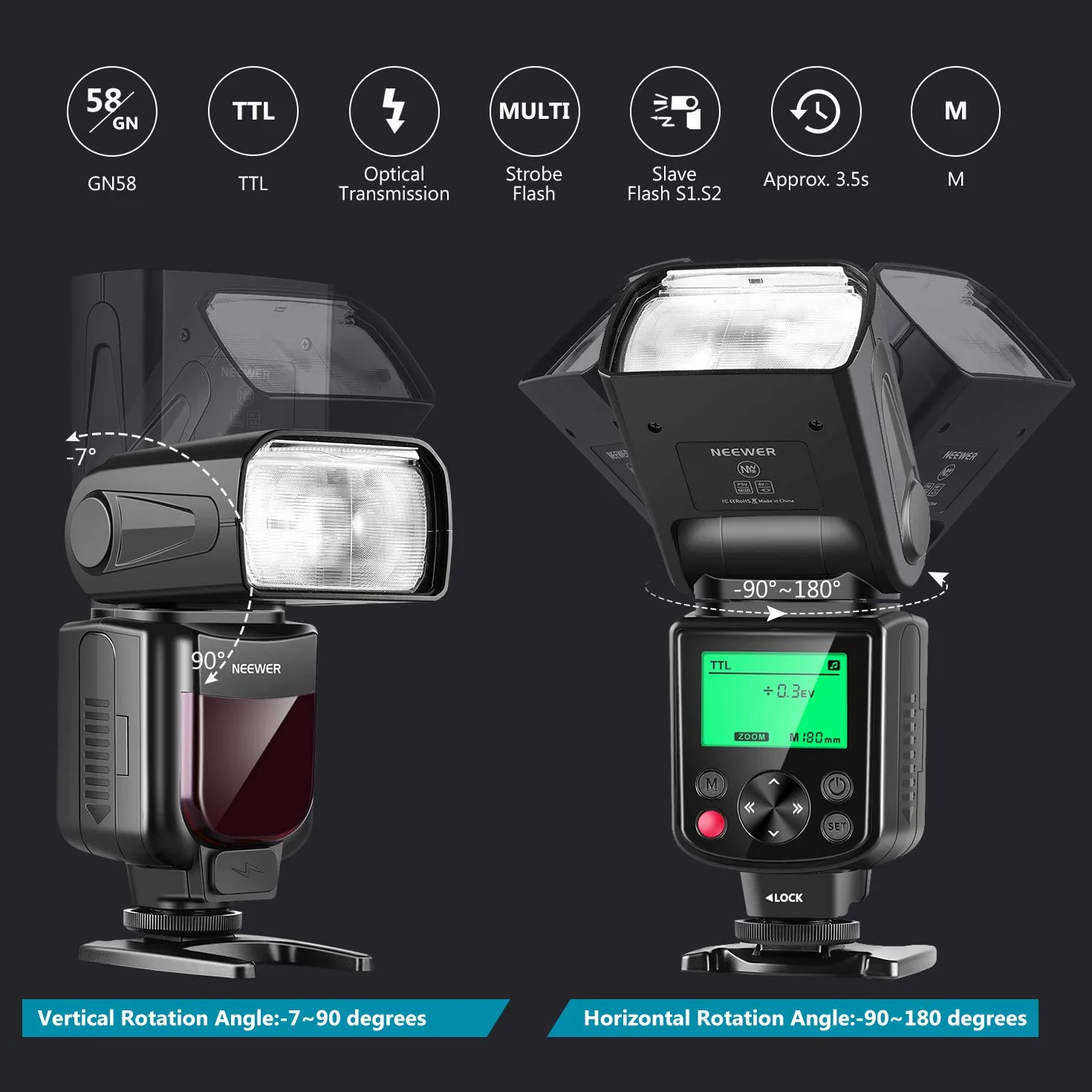 NEEWER 750II TTL Flash Speedlite con Schermo LCD per Nikon D4 D5 D60 D90 D300 D700 D750 D800 D810 D850 D3400 D5200 D7200
