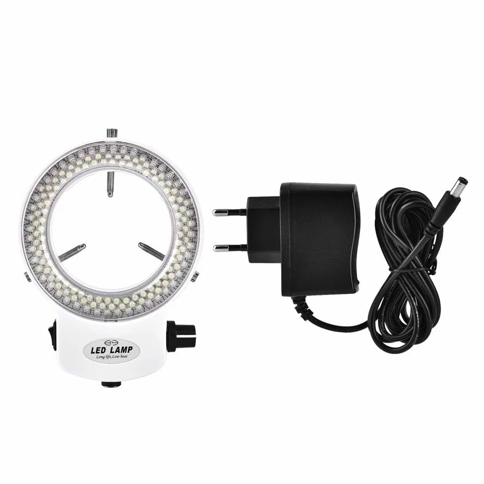140PCS Lampada ad anello a LED per microscopio stereo, telecamera per microscopio 144 LED perline Lampada ad anello con luminosità regolabile, anello per microscopio a LED con adattatore(bianca)