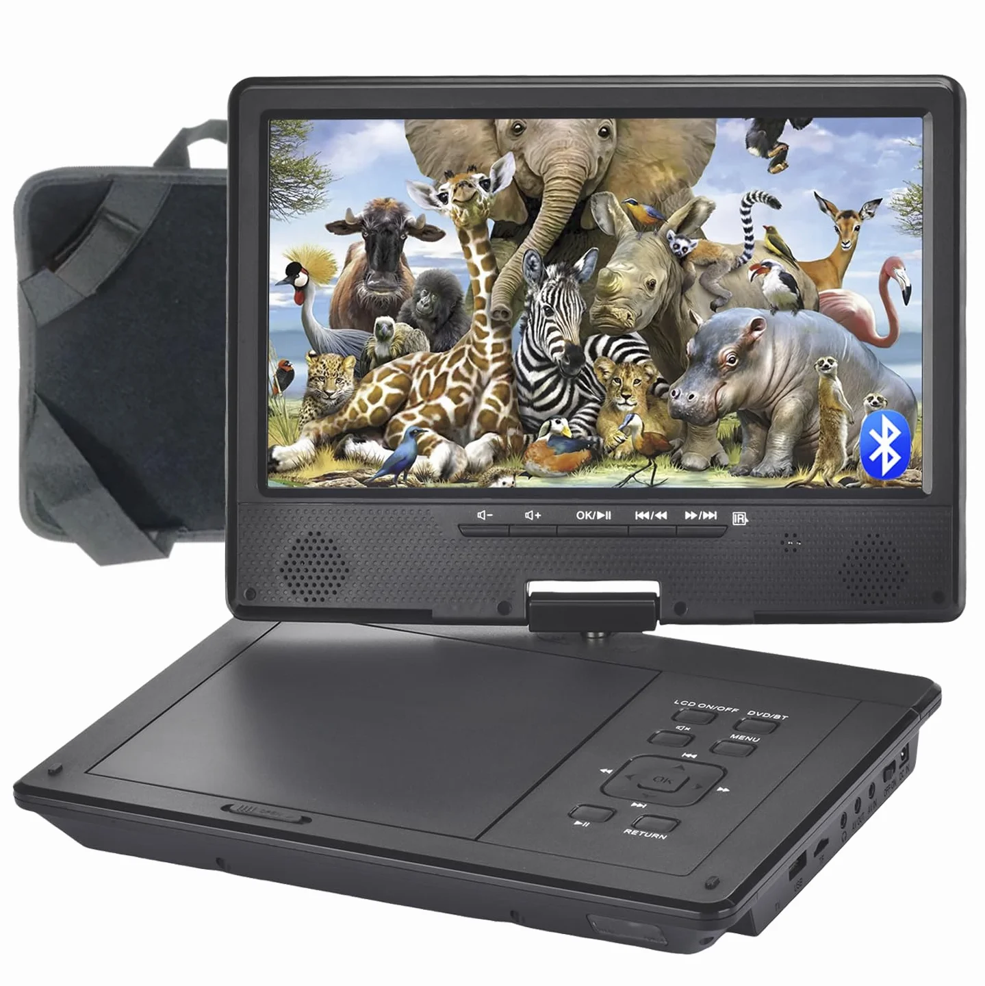 YOOHOO Lettore DVD portatile Bluetooth 12,5" schermo girevole 10,5" per bambini batteria ricaricabile riproduzione MKV/MP4/WAV/CD