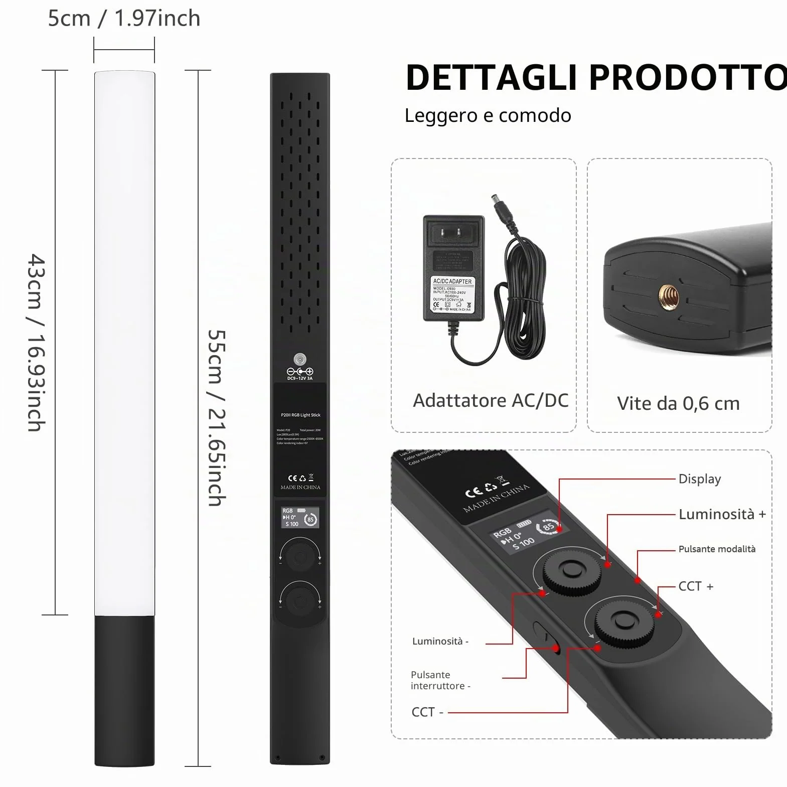 Obeamiu Kit di 2 bacchette luminose RGB per fotografia, dimmerabili, 2500-8500 K, con batteria da 8000 mAh, barra luminosa da studio con borsa per il trasporto per registrazione video, fotografia,