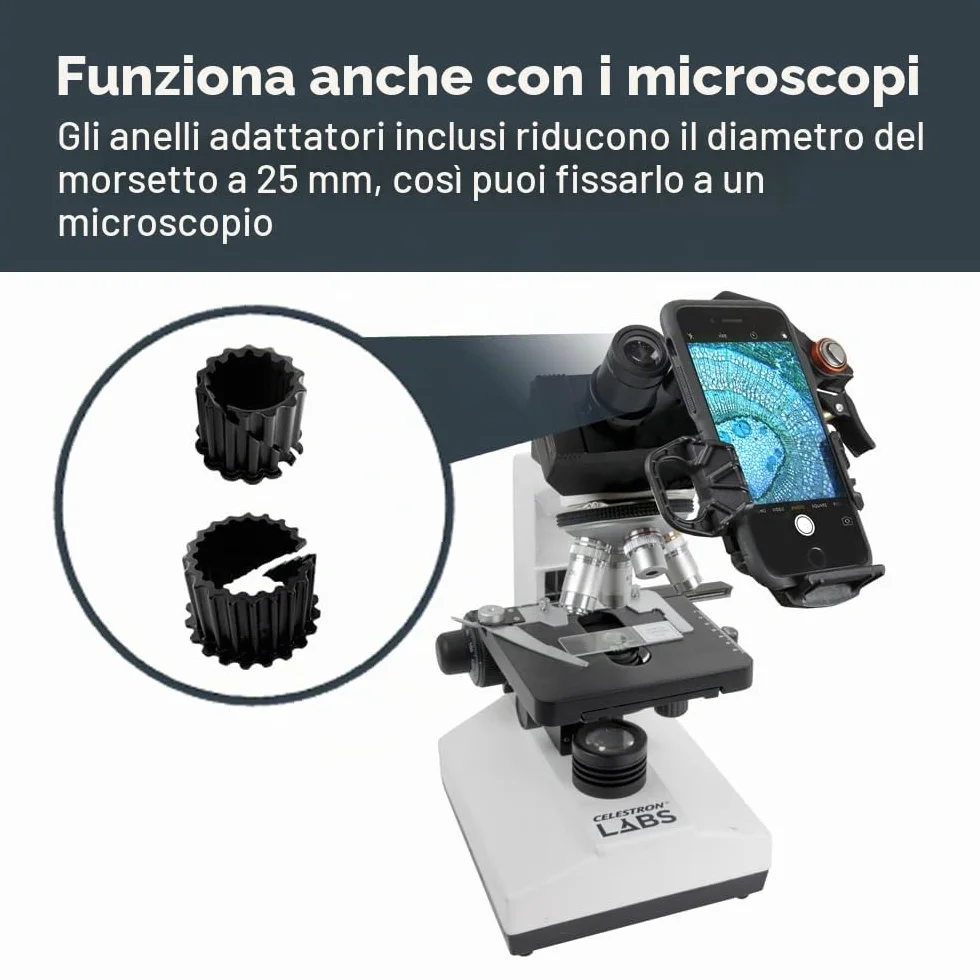 Celestron 81055 NexYZ Adattatore universale per smartphone a 3 assi, design brevettato - funziona con telescopi, cannocchiali, binocoli, monocoli e microscopi, nero