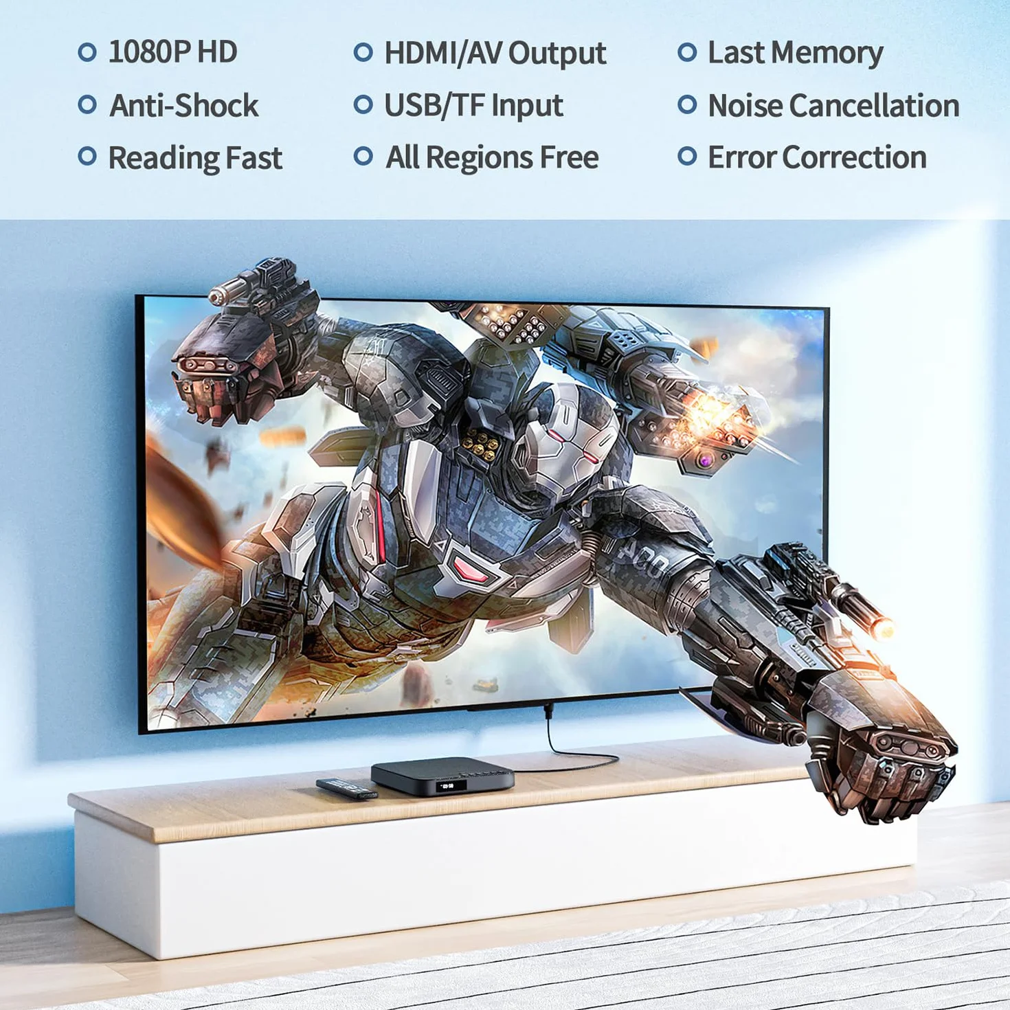 DESOBRY Mini lettore DVD per TV HD 1080P HDMI con tutte le regioni Uscita AV Ingresso scheda USB/TF Telecomando Lettore DVD Supporto PAL/NTSC