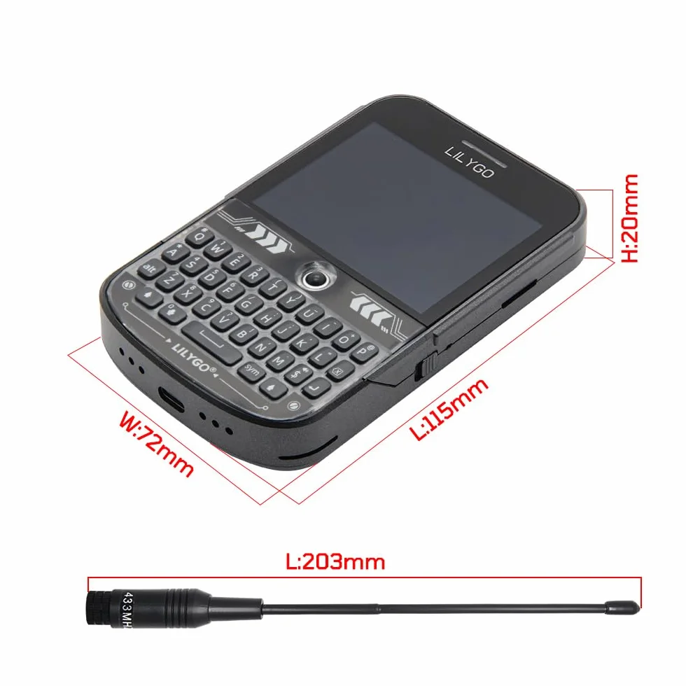 LILYGO T-Deck Plus ESP32-S3 LORA-89 SX1262 Ulbox GPS Tastiera Nera, Display TTGO Development Board Antenna Esterna Strap ABS Shell