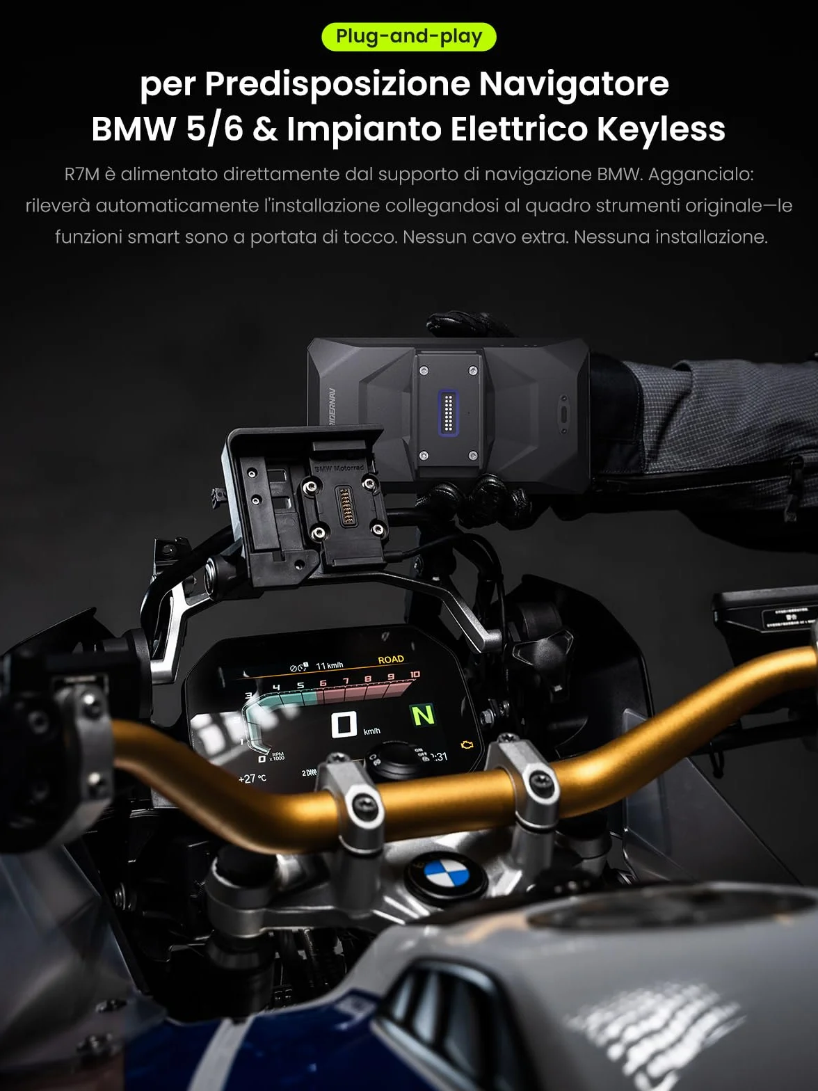 R7M 7" Wireless CarPlay e Android Auto per Motociclette BMW - Controllo Nativo Wonder Wheel Action Camera | Lettura Dati in Tempo Reale (TPMS/RPM) | Aggiornamenti OTA | GPS IP69K | Nav Prep
