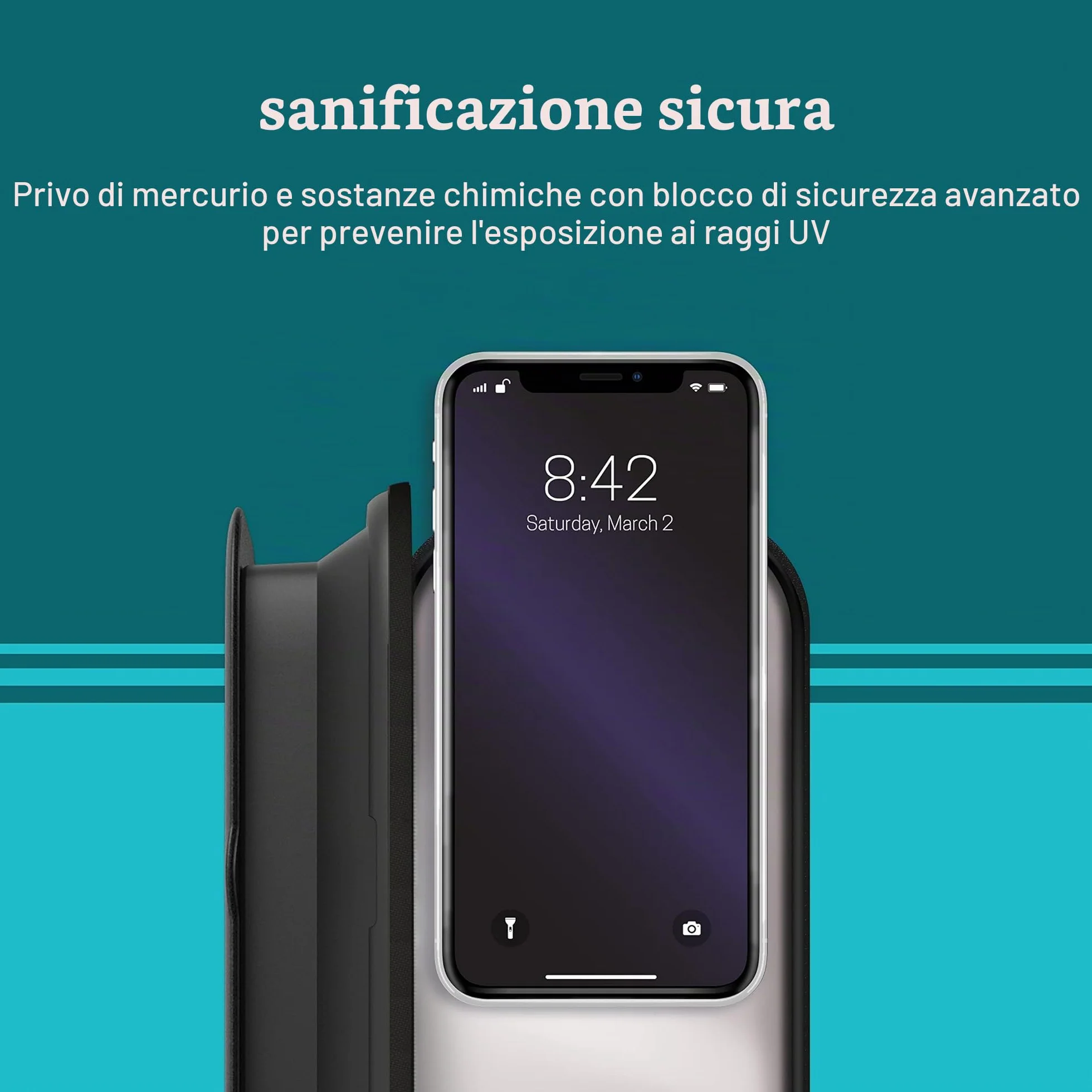 HoMedics UV-Clean - Sterilizzatore Smartphone UV, Disinfettante, Uccide fino al 99.9% di Virus e Batteri e Sterilizza il Cellulare in 60 Secondi, Nero