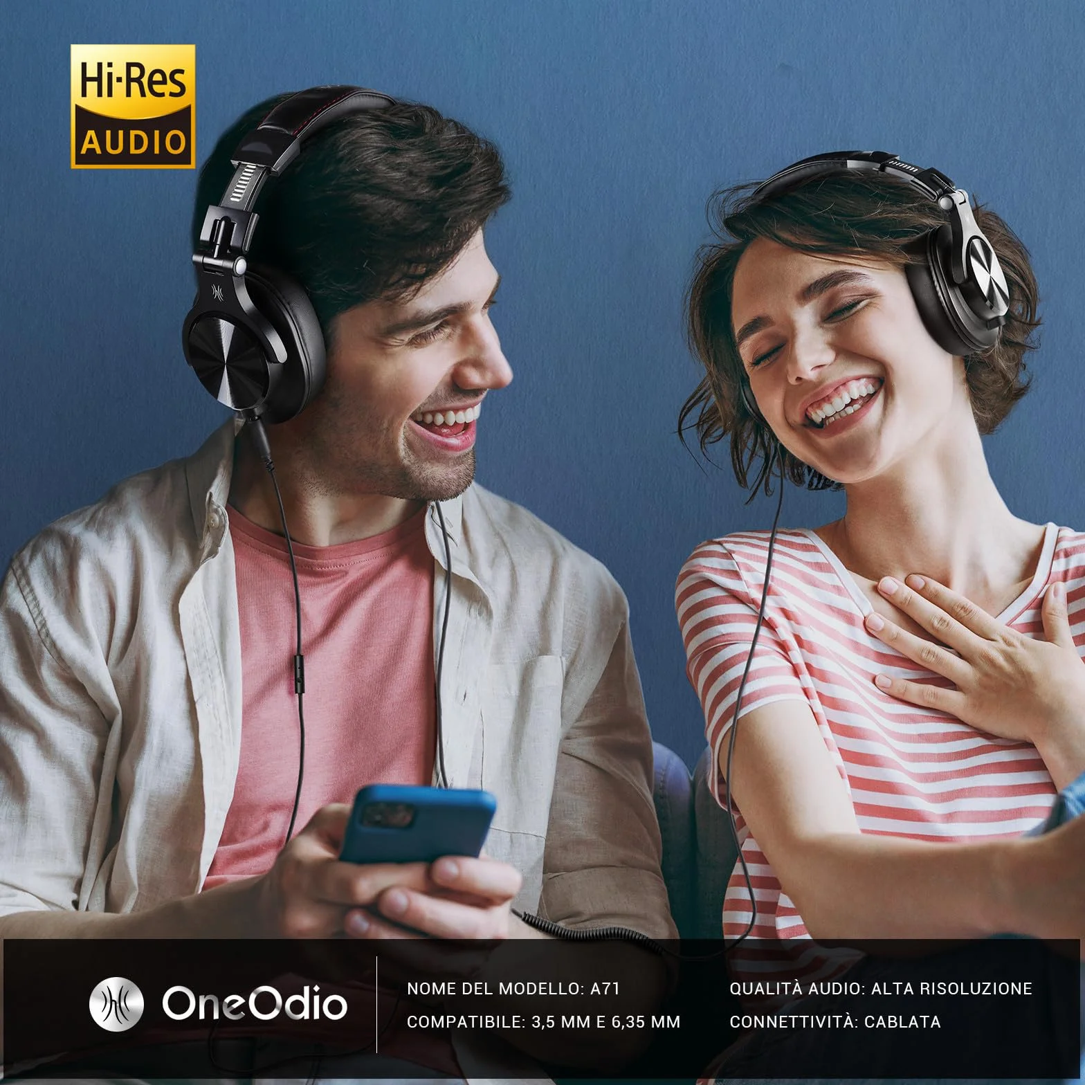 OneOdio A71 Hi-Res Cuffie Cablate Over Ear, Cuffie Musica con Audio Stereo e Shareport, Jack da 3,5 mm e 6,35 mm, Studio Registrazione, Monitoraggio Professionale e Mixaggio Cuffie Pieghevoli, Nero