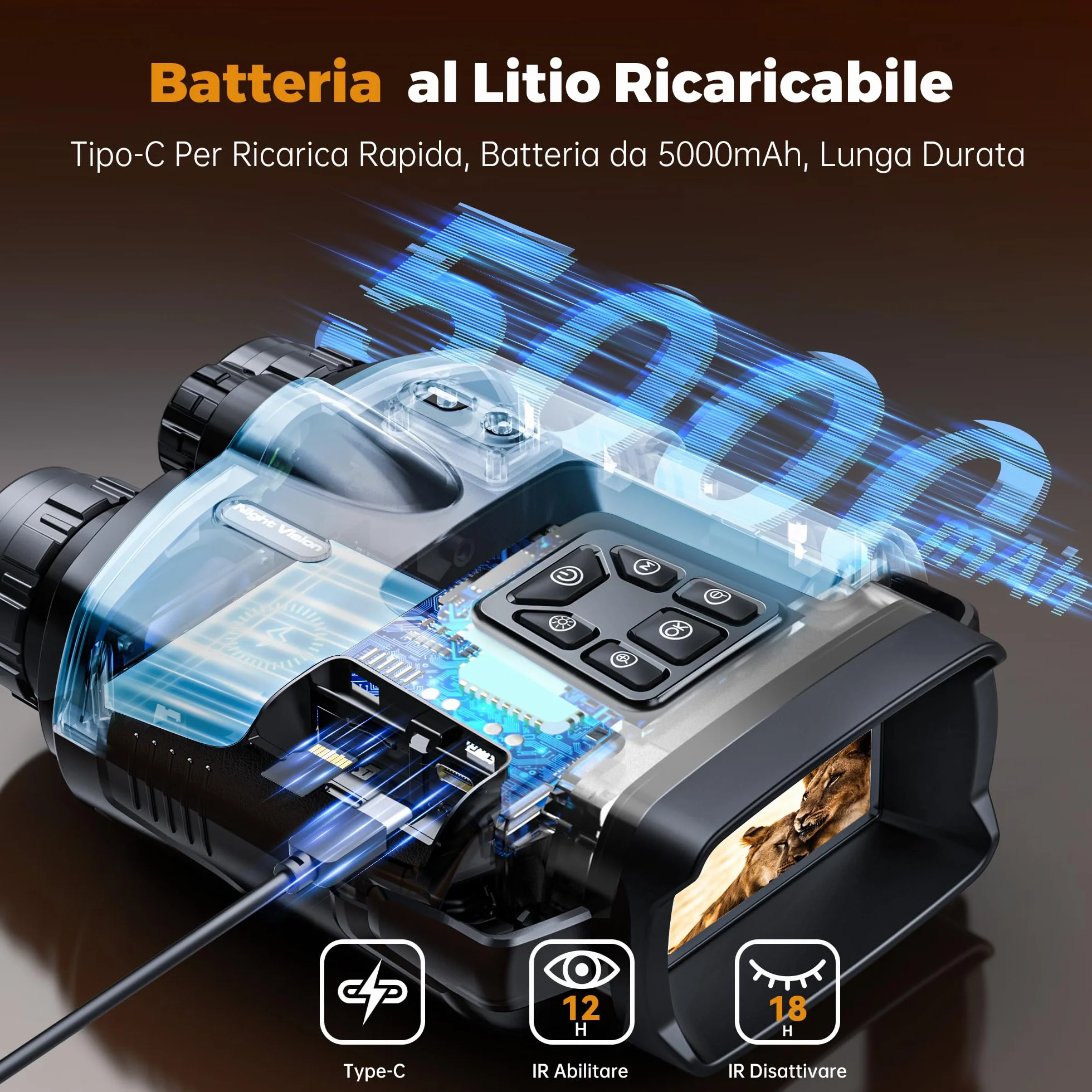 tkwser - Dispositivo per la visione notturna, 4 K, 8 X, digitale, visione notturna a infrarossi, 5000 mAh, distanza visiva, 600 m, schermo TFT UHD da 3”, impermeabilità IP65, per la caccia e il