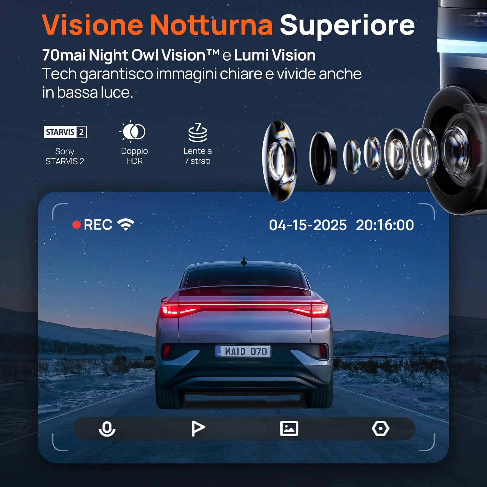 70mai Dash Cam 4K Omni, Dual-Channel 4K+1080P DashCam Auto 360 Gradi, Rilevamento Movimento AI, Visione Notturna, 5GHz WiFi6 GPS Telecamera per Auto, Modalità Parcheggio 24H, Controllo APP, Max 512G