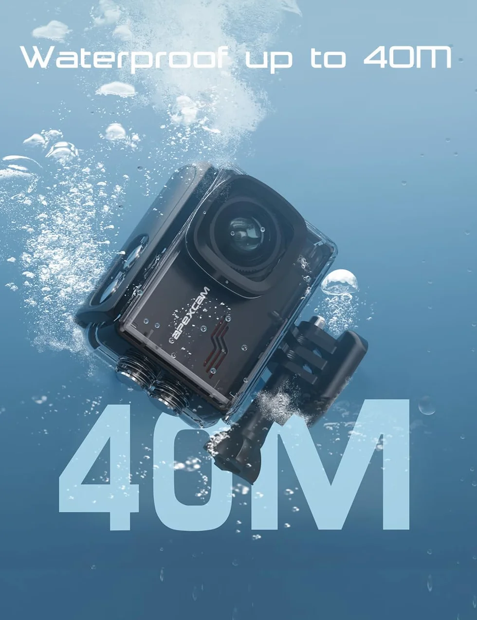 Apexcam M80 4K 60FPS 48MP WIFI EIS Action Cam Con 64GB Scheda 40M Fotocamera Subacquea Impermeabile Ultra HD Sport Camera 8X Zoom Pre-registrazione Wide Angle Con 2x1350 Batterie Kit Accessori