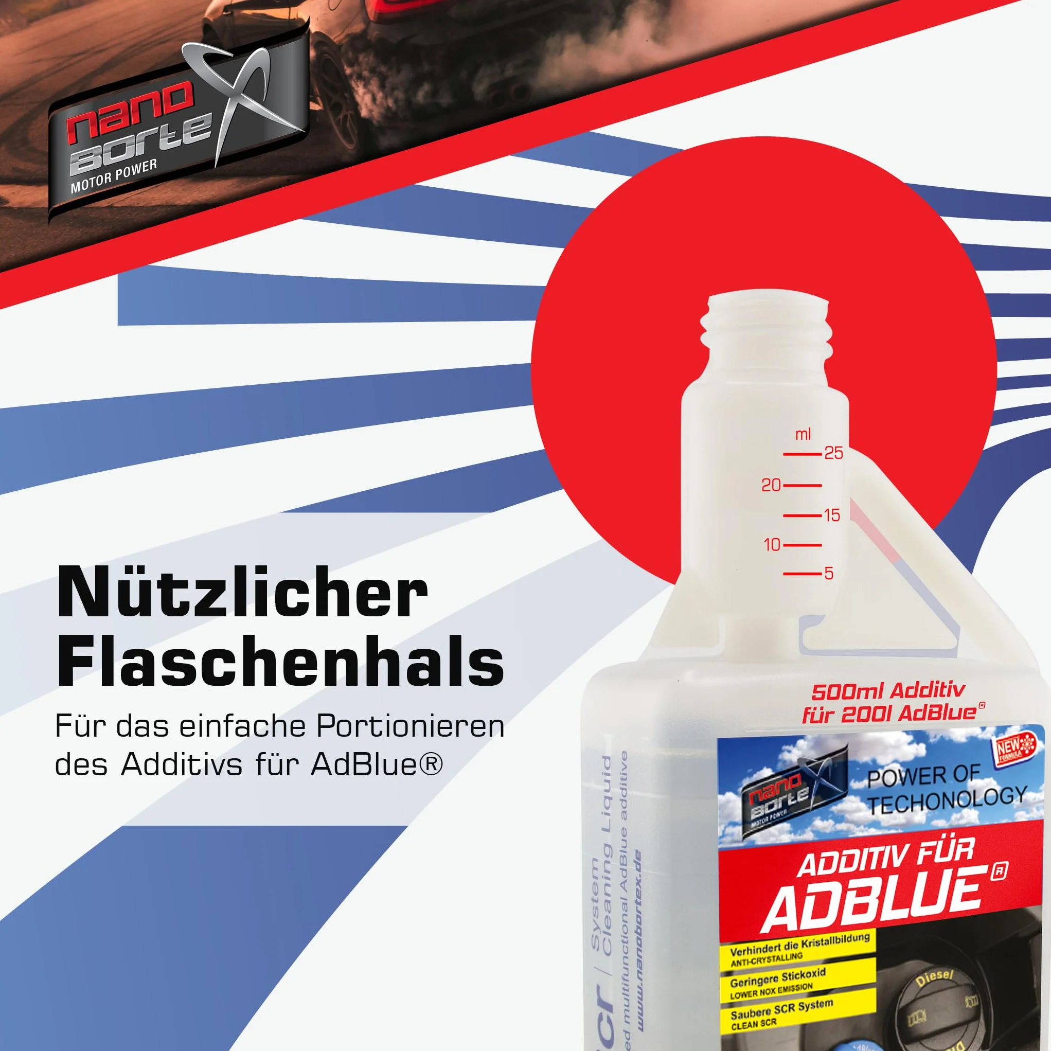 NanoBorTeX Additivo per AdBlue® – SCR Cleaner contro la formazione di cristalli e pulisce il sistema SCR, migliora le prestazioni del catalizzatore e garantisce una pulizia efficace dei gas di scarico