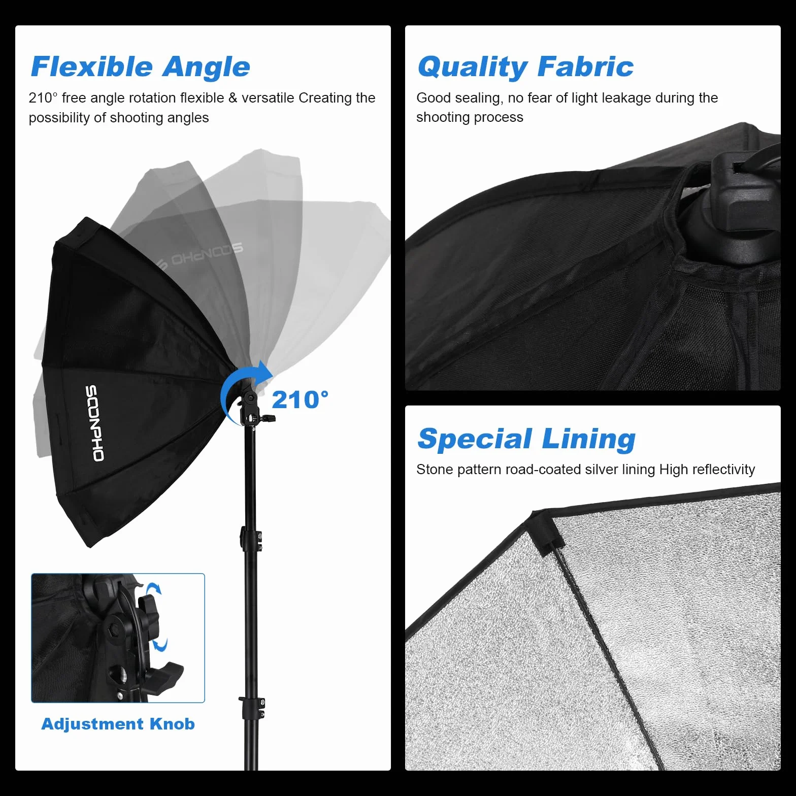 Soonpho softbox set studio fotografico, set di luci fotografiche softbox ottagonale con stativi 22inch/55cm, luci da studio 3000-6000K per riprese video in studio, 2 luci fotografiche 85W