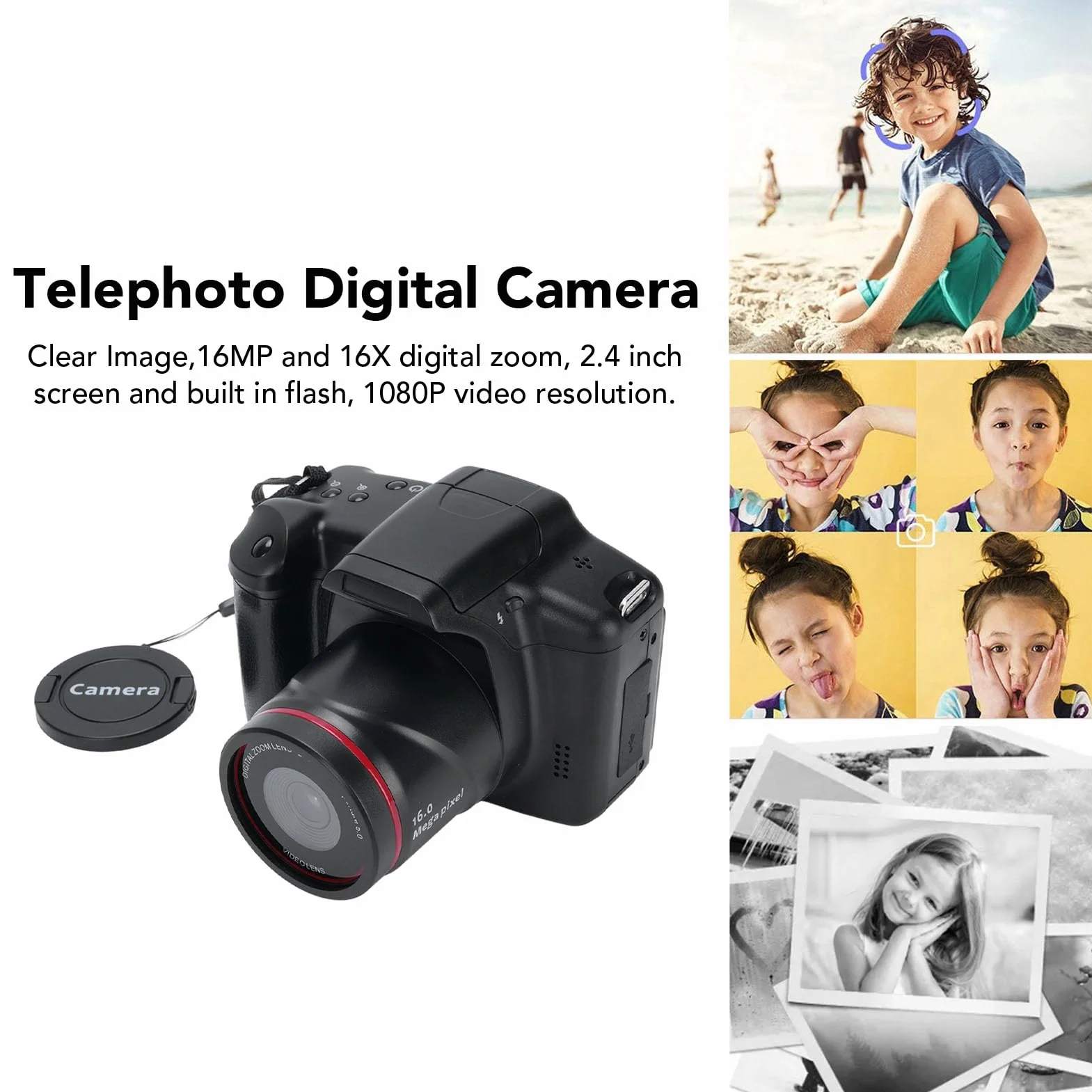 Fotocamera Digitale, Fotocamere 4K per Fotografia e Video, Fotocamera da Vlogging Touch Screen WiFi da 2,4 MP per YouTube con Flash, Hood Lenti, Fotocamere Anteriori e Posteriori