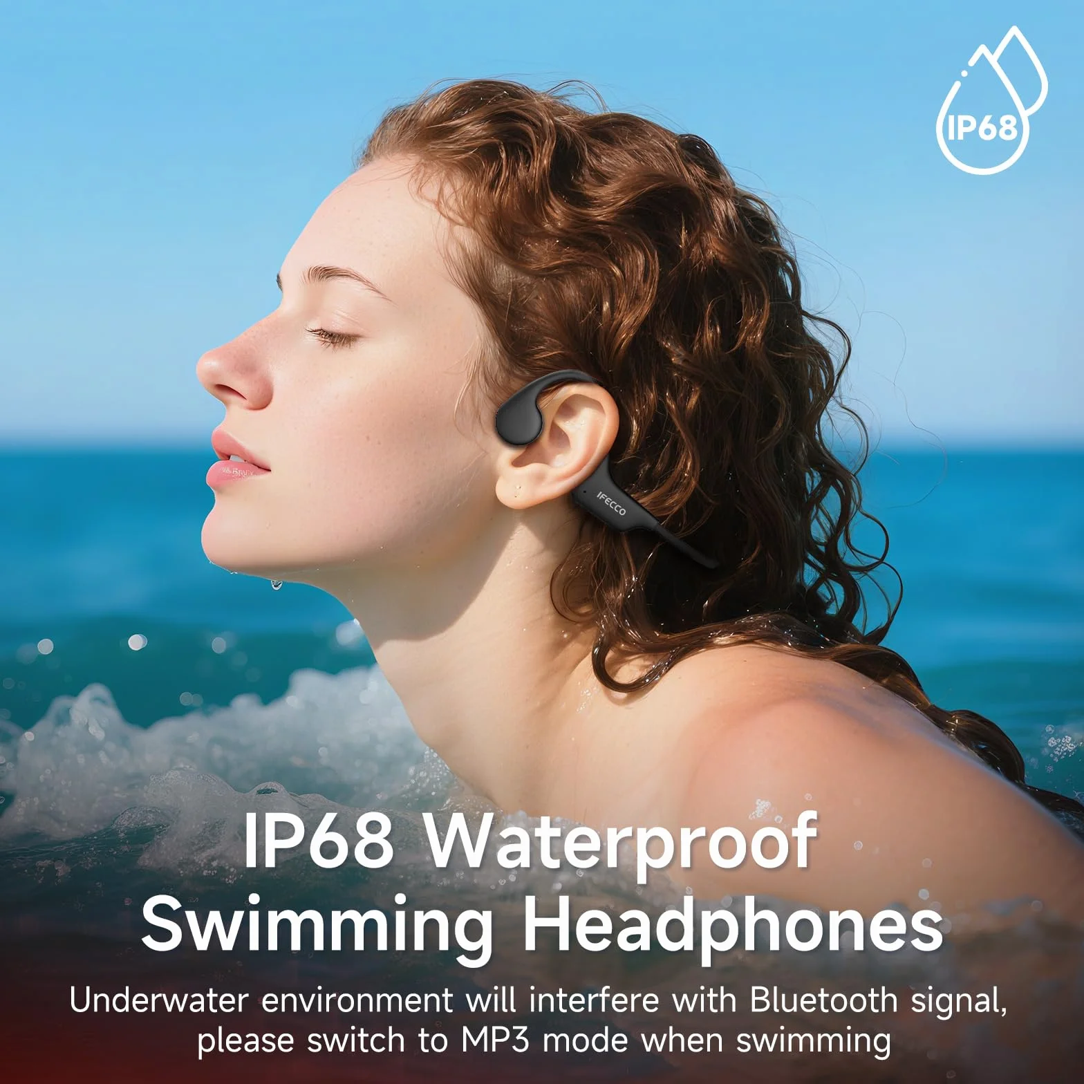 IFECCO Cuffie Conduzione Ossea Nuoto - IP68 Impermeabili Auricolari Subacquee per Piscina Bluetooth 6.0 con Lettore MP3 da 8G,Wireless Auricolari per Nuoto Ciclismo Corsa