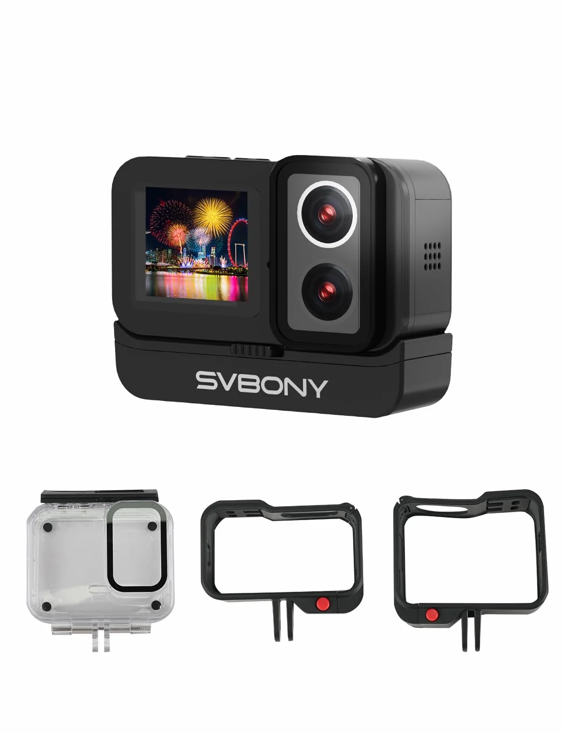 SVBONY SVGo Action Camera 4K30FPS Doppio Obiettivo F2.0/F1.4 Doppio Schermo IPS EIS Impermeabile 30m Batteria 1860mAh