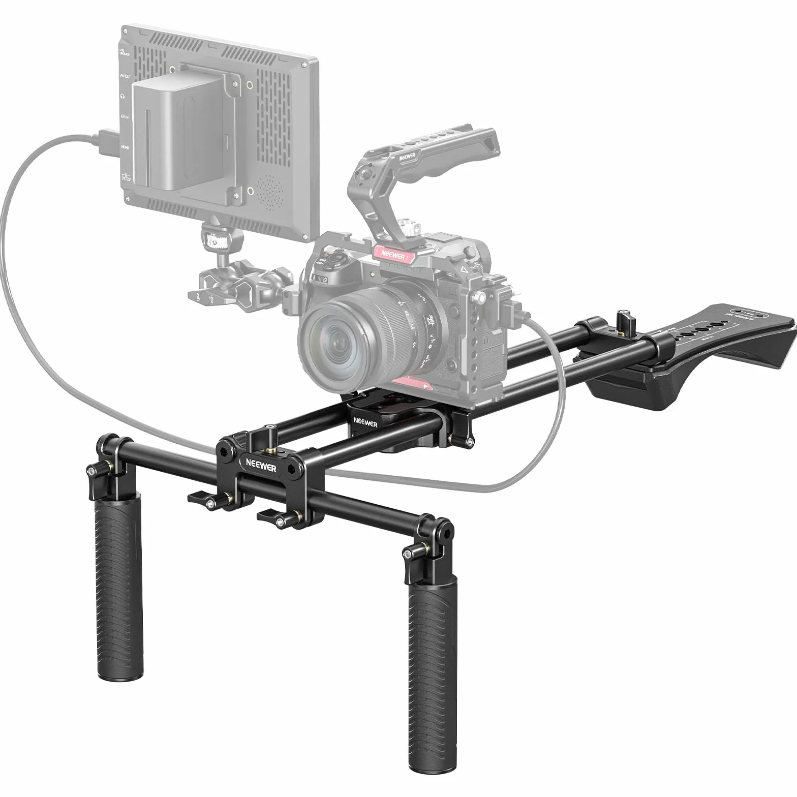 NEEWER Kit Supporto a Spalla Universale, Stabilizzatore per Fotocamera, con Aste 15mm lunghe 40cm, per DSLR, Cinematografia, Compatibile con SmallRig Follow Focus/Supporto Obiettivo/Matte Box,SR004