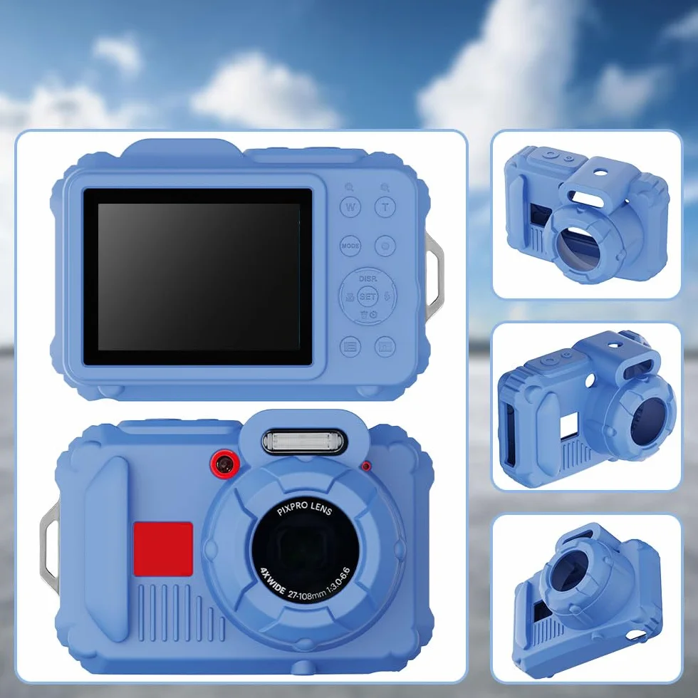 Custodia in silicone per fotocamera digitale pixpro wpz2 con protezione dello schermo 2PCS e cordino - blu