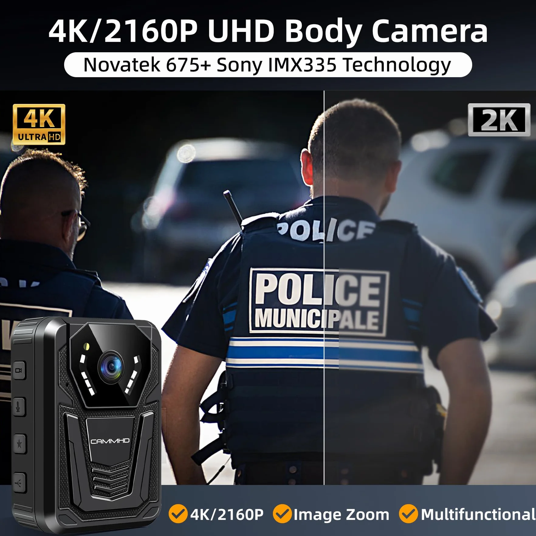 CAMMHD F6 4K Bodycam 32G 2160P Videocamera per Forze dell'Ordine Visione Notturna Autonomia 12-14 Ore Adatta per Polizia Personale di Sicurezza Lavoratori Edili e Uso Personale