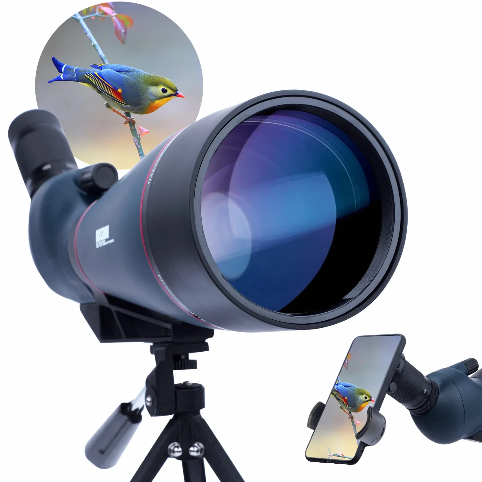 Cannocchiale 25-75x100 con Treppiede, Adattatore per Telefono e Borsa per il Trasporto, BAK4 Cannocchiale Professionale per Caccia, Tiro a Segno, Birdwatchingr il trasporto, per il tiro al bersaglio