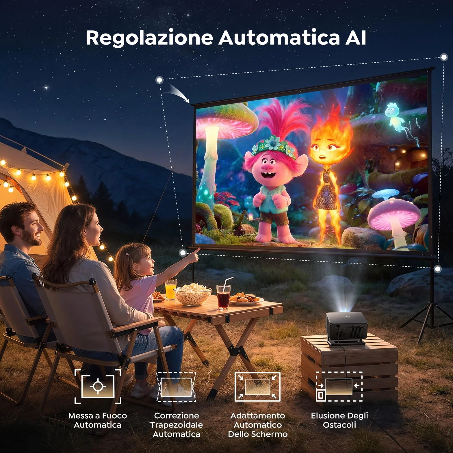 Proiettore 4K Google TV Netflix Auto Focus 6D Keystone Corta Focale WiFi Bluetooth Home Cinema