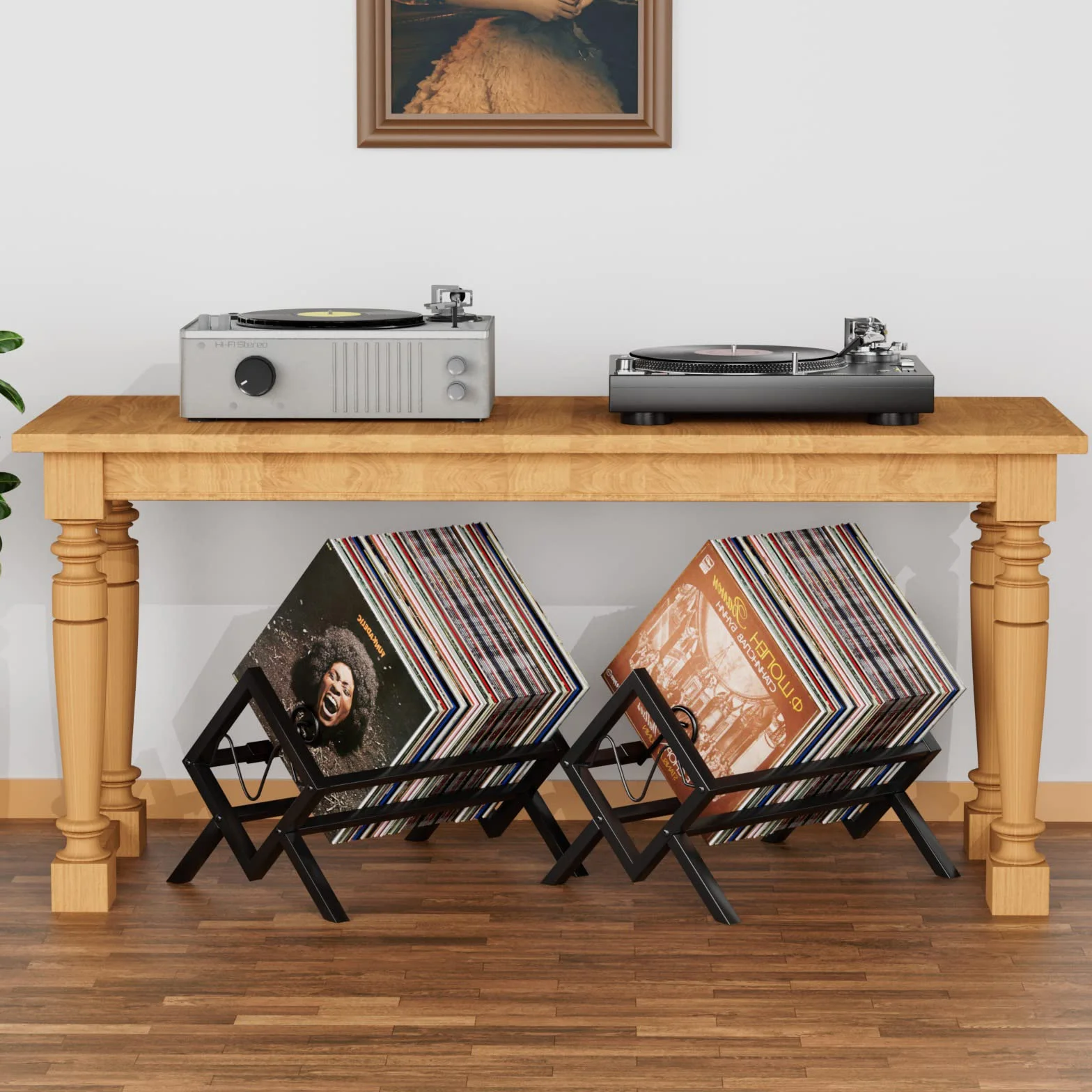EKNITEY Supporto per dischi in vinile, supporto per dischi in metallo, 80-100 LP, organizer per album audio, facile da montare, nero