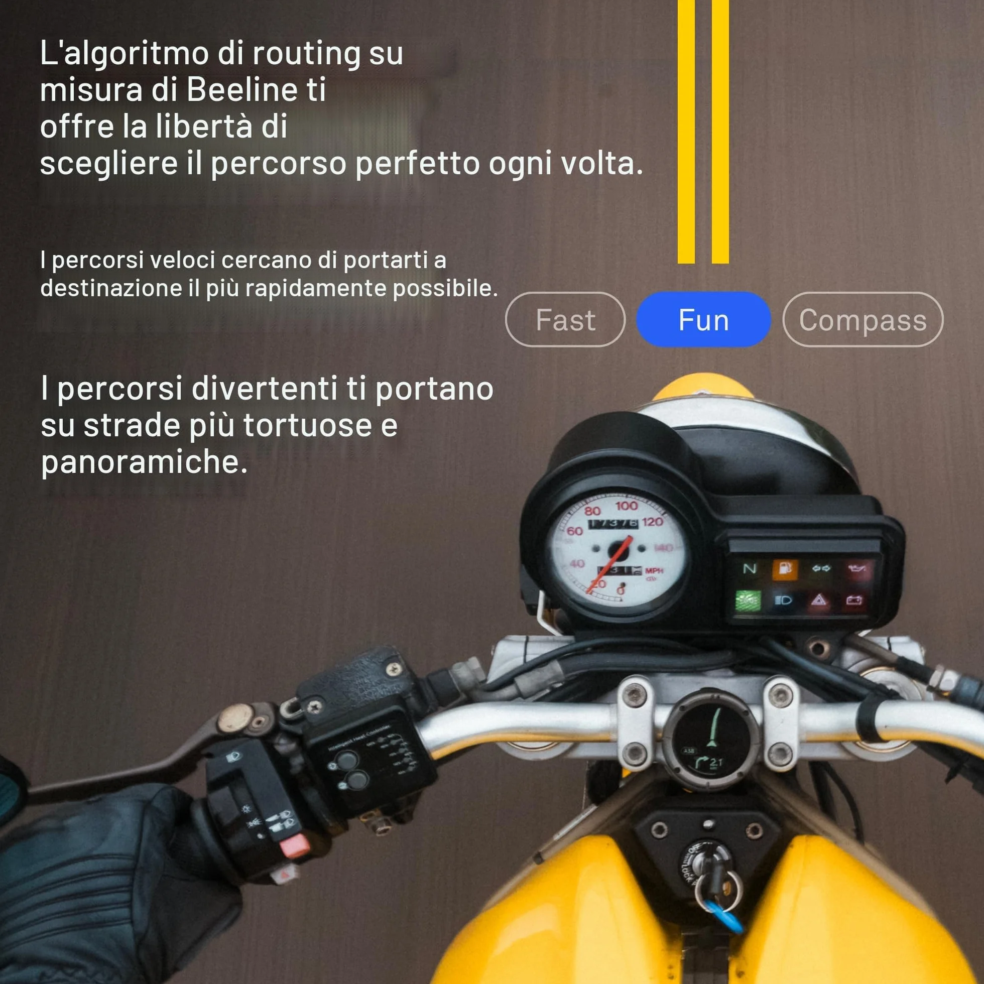 Beeline Moto II - Navigatore GPS da Moto - Schermo Ultra-luminoso | Navigazione, Velocità, Orario Arrivo | Batteria 14 ore, Impermeabile IP67 Antiurto, ricarica USB-C, Aggancio Universale al Manubrio