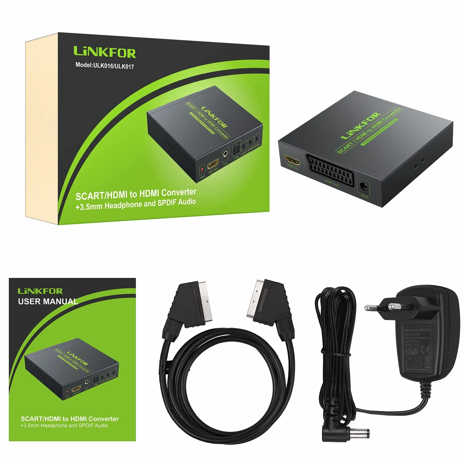 LiNKFOR Convertitore Scart a HDMI 720p/1080p con Cavo SCART+HDMI Adattatore per HDTV STB PS3 Sky Blu-ray DVD