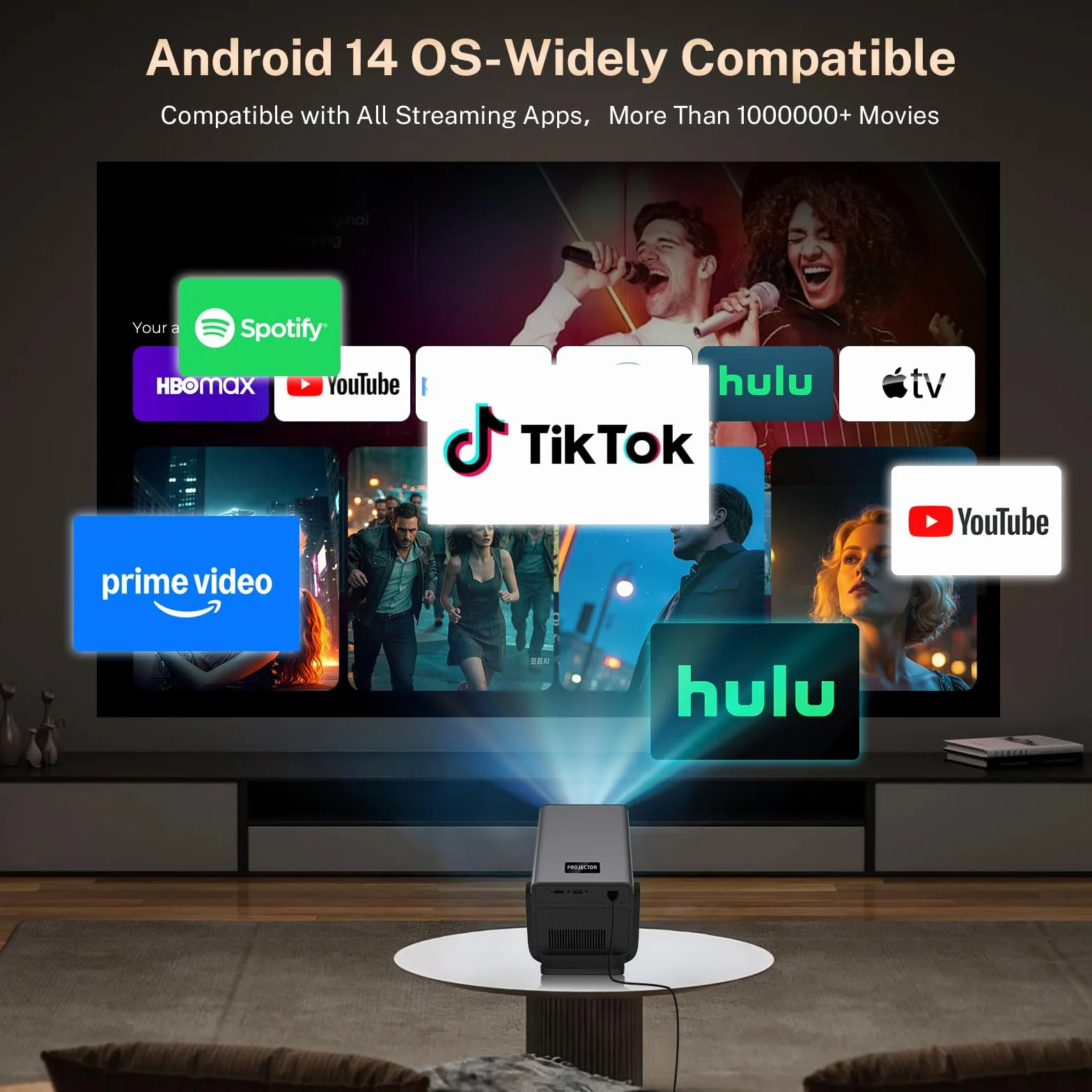 [2000 ANSI/Assistente Vocale IA/1080P Nativo] Videoproiettore Intelligente X7 con Android 14, Smart Video Proiettore con IA Auto Focus/Keystone Proiettore con WiFi6 e Bluetooth5.4, Display 200"
