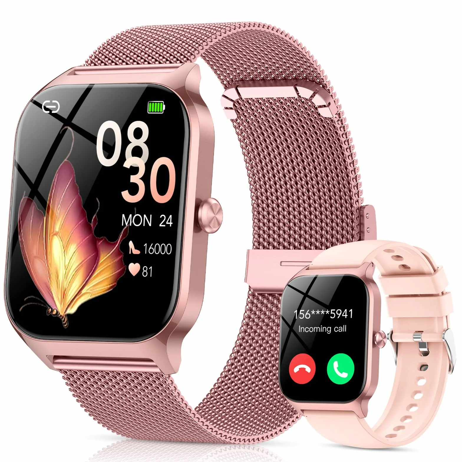 CASCHO Smartwatch Donna,1.85" HD Orologio Smartwatch con Chiamate Bluetooth e Assistente Vocale AI,120+ Sportive con Contapassi/Sonno/Cardiofrequenzimetro, Smart Watch per iOS Android, 2 Cinturini
