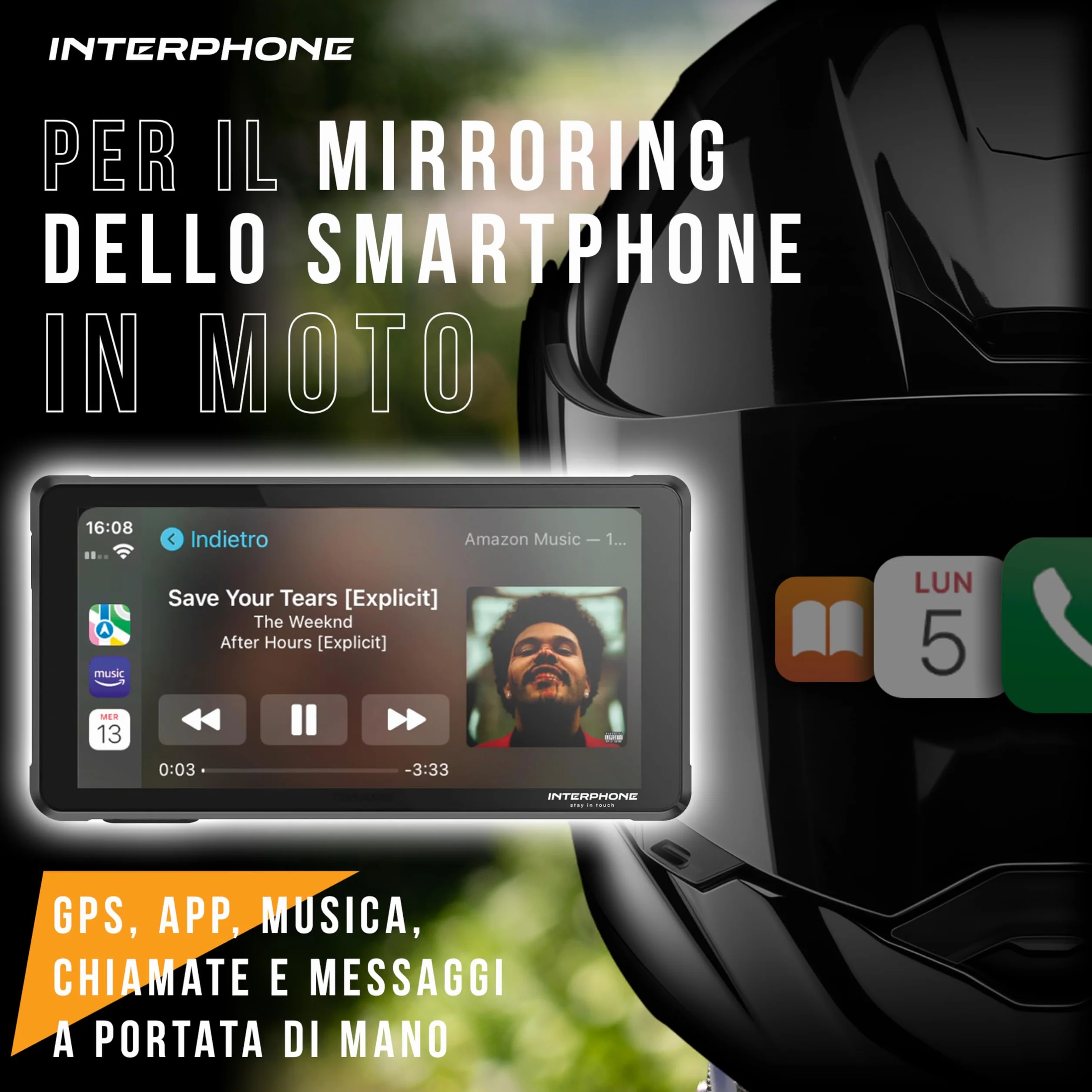 INTERPHONE Ridesync SYNC55 Display Moto, Schermo moto Wi-Fi e Bluetooth da 5,5" per il mirroring dello smartphone, Compatibile con supporti QUIKLOX e impermeabile IP66